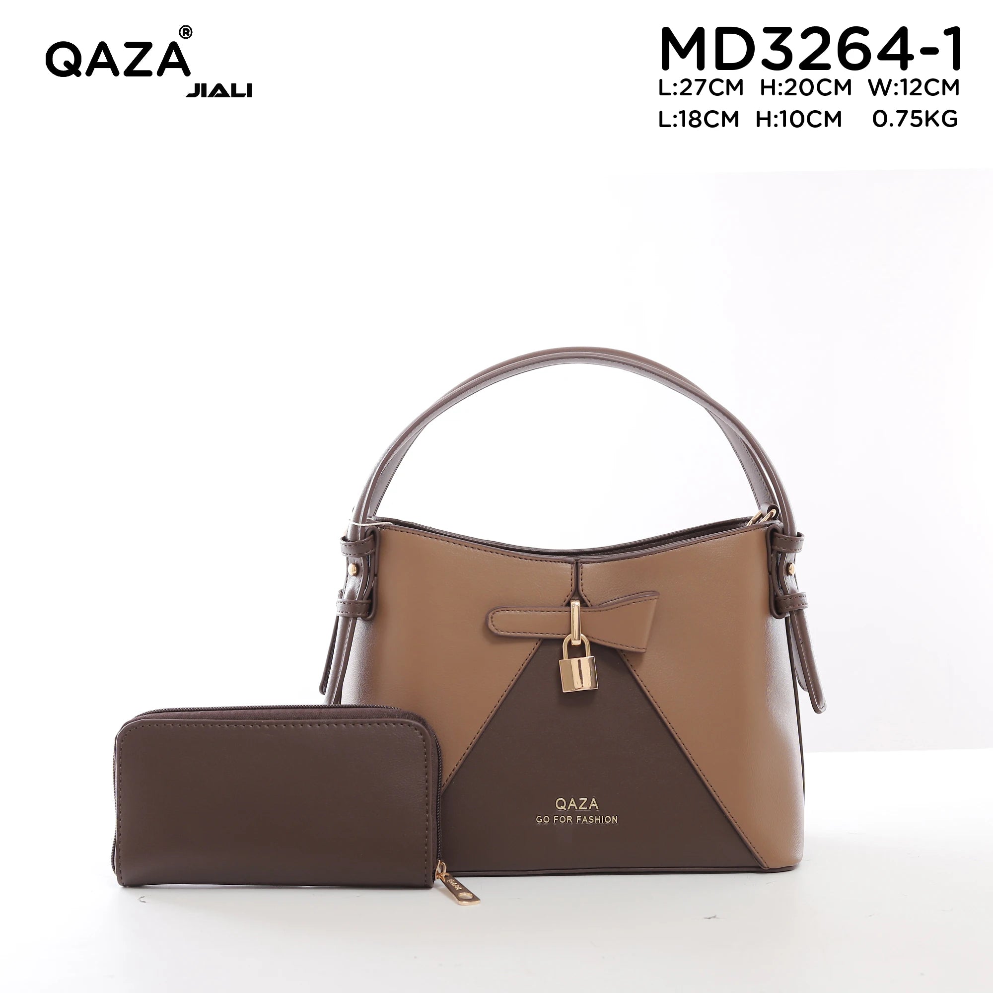 QAZA MD3264-1 Women PU Leather Contrast Splicing Top Handle Crossbody Bag Set