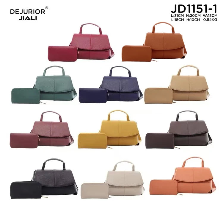 QAZA JD1151-1 Women PU Leather Color Block Tote Shoulder Bag Set