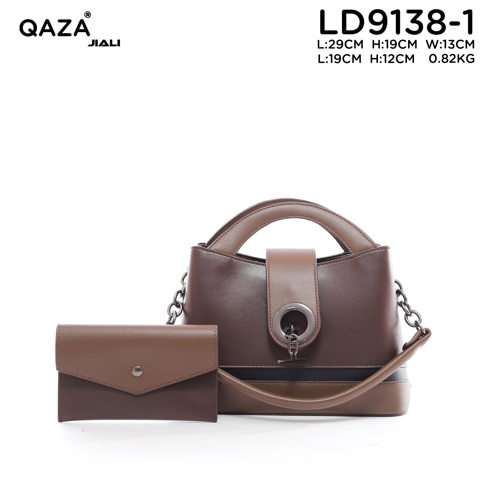 QAZA LD9138-1 Women PU Leather Striped Tote Handbag Set