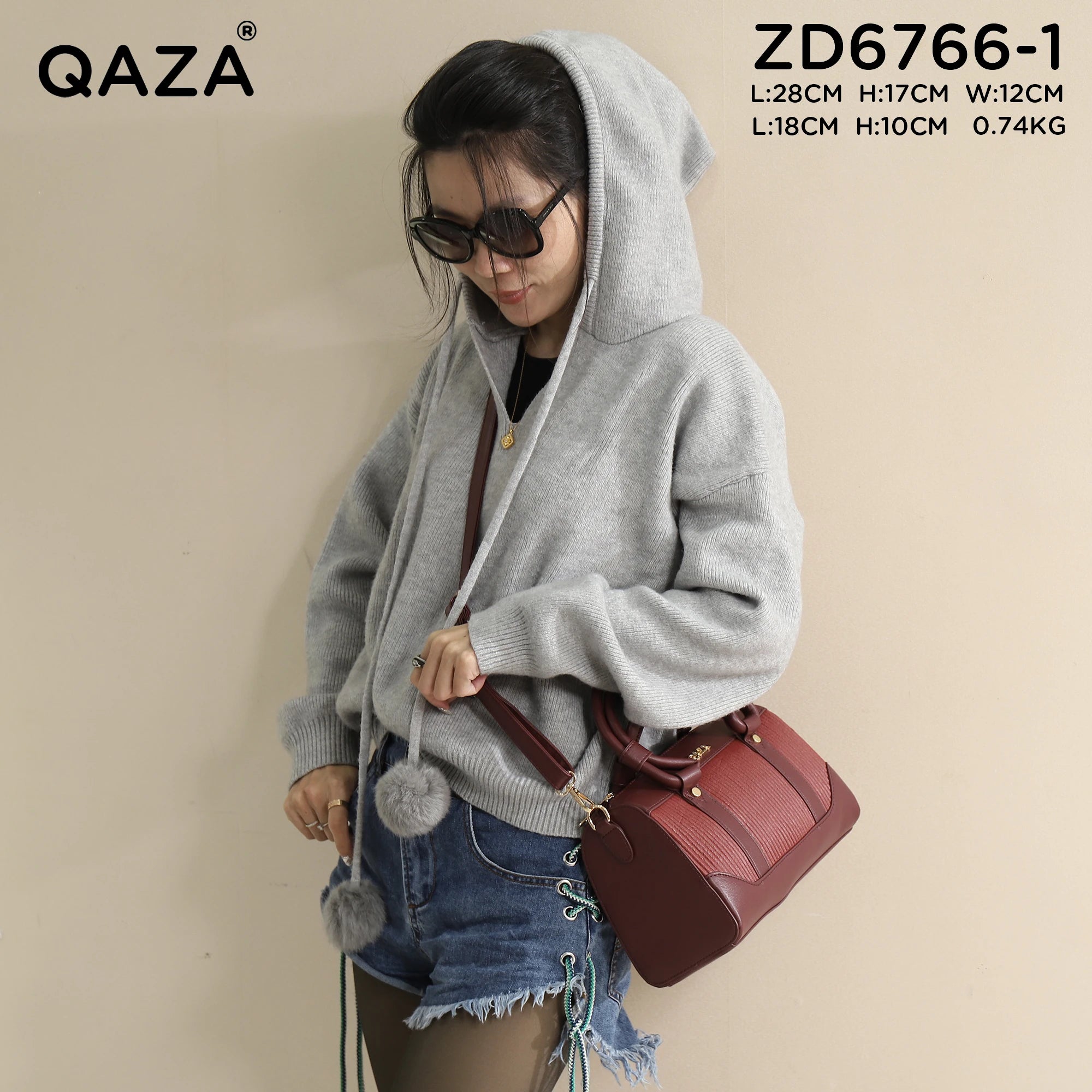 QAZA ZD6766-1 Women PU Leather Saddle Crossbody Shoulder Handbag