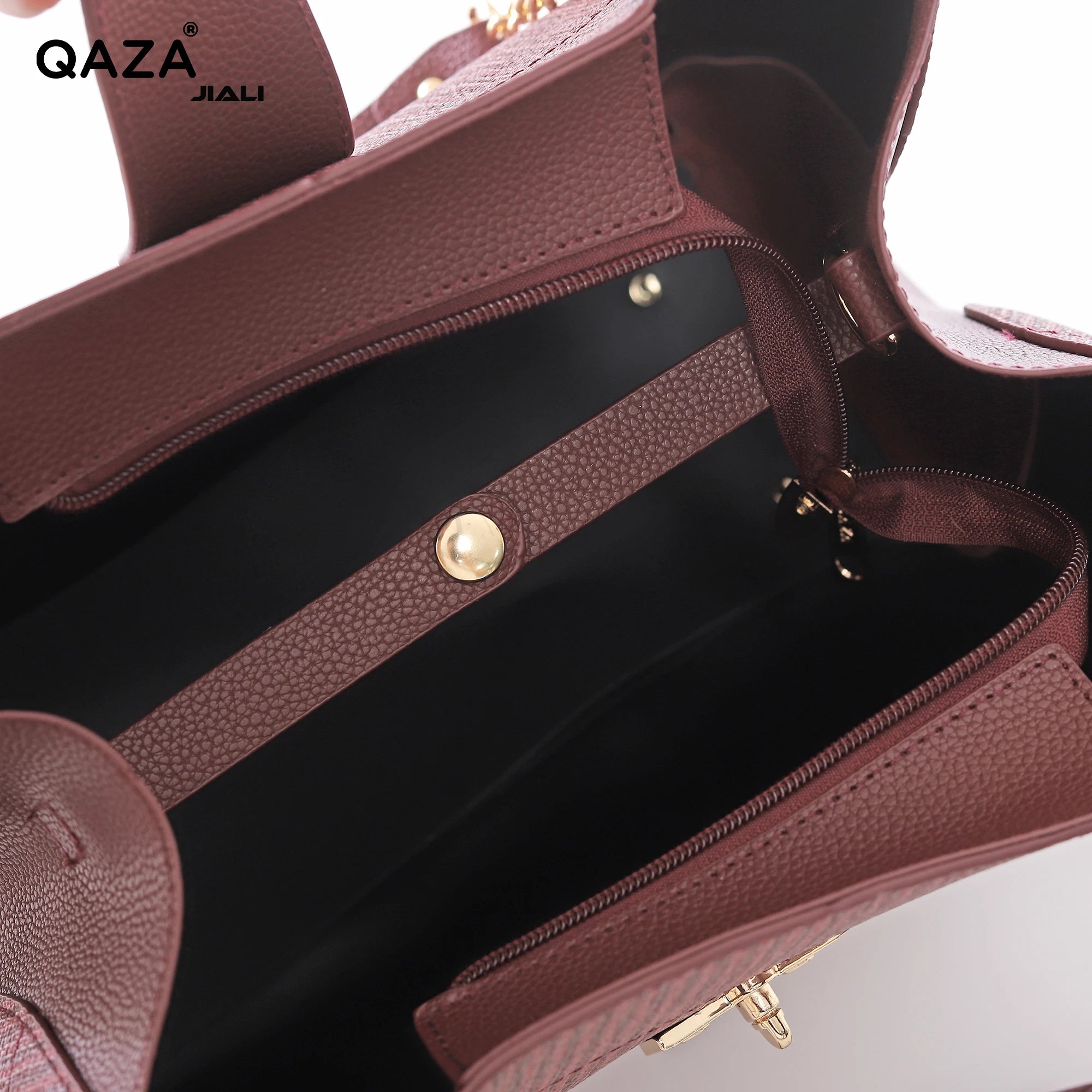 QAZA ZR3292 Women PU Leather 3-in-1 Tote Handbag Set