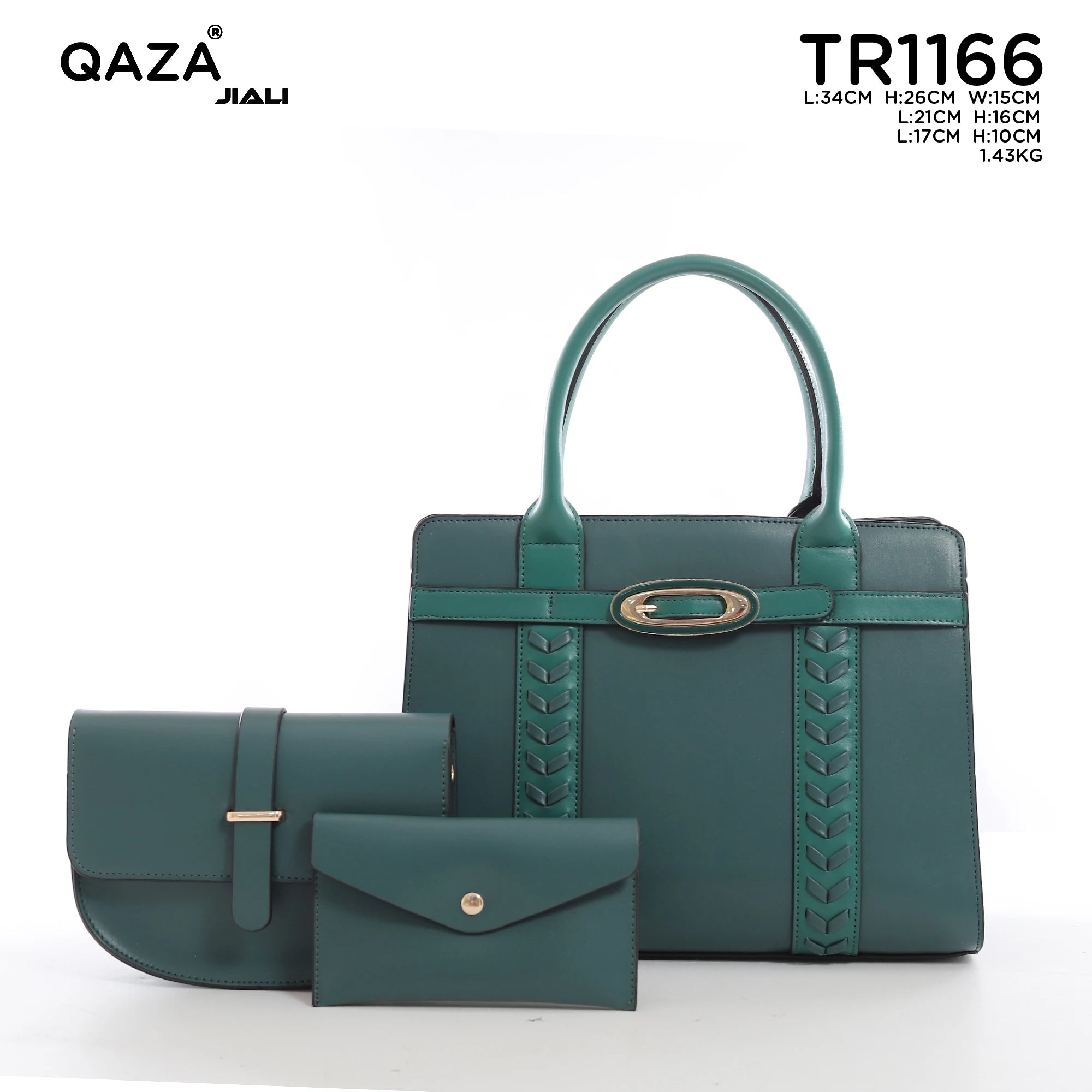 QAZA Women PU Leather 3-in-1 Large Capacity Tote Shoulder Handbag Set