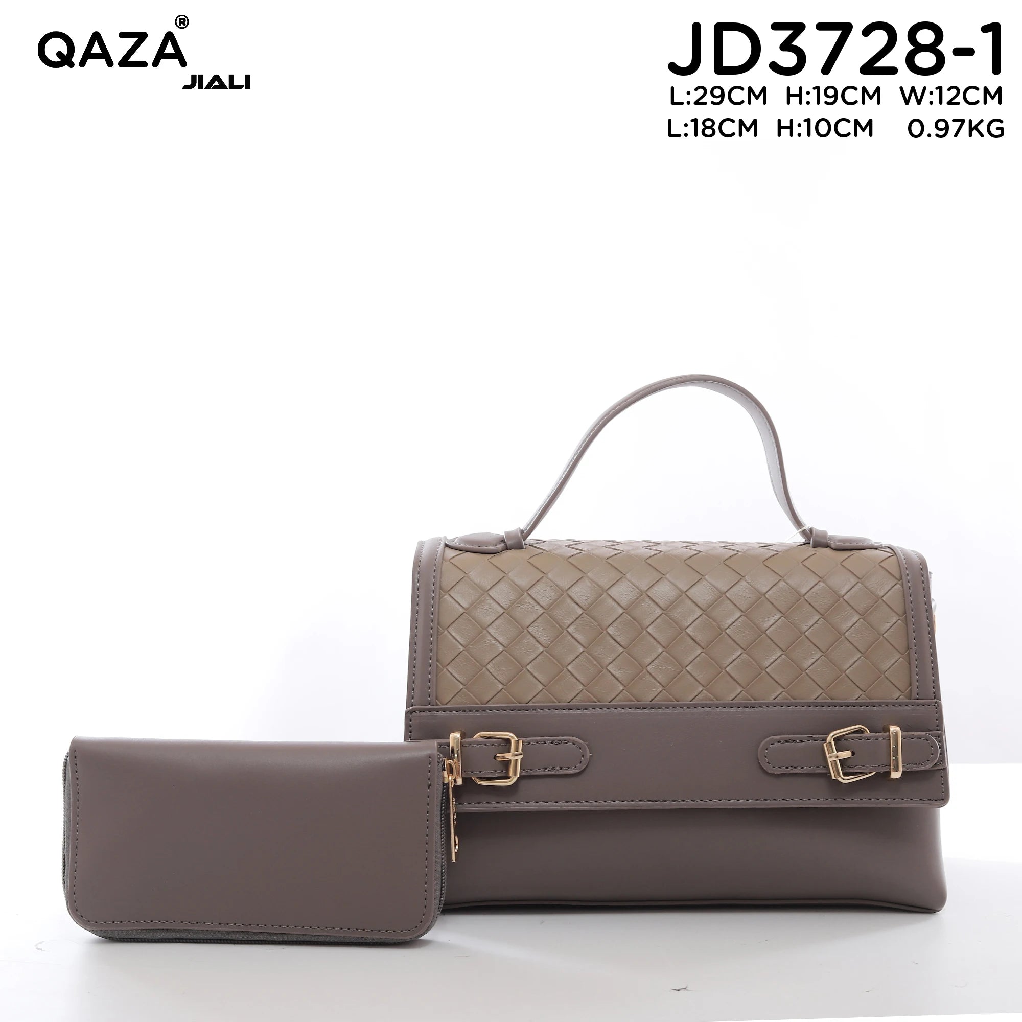 QAZA JD3728-1 Women PU Leather Weave Bow Tote Bag Set