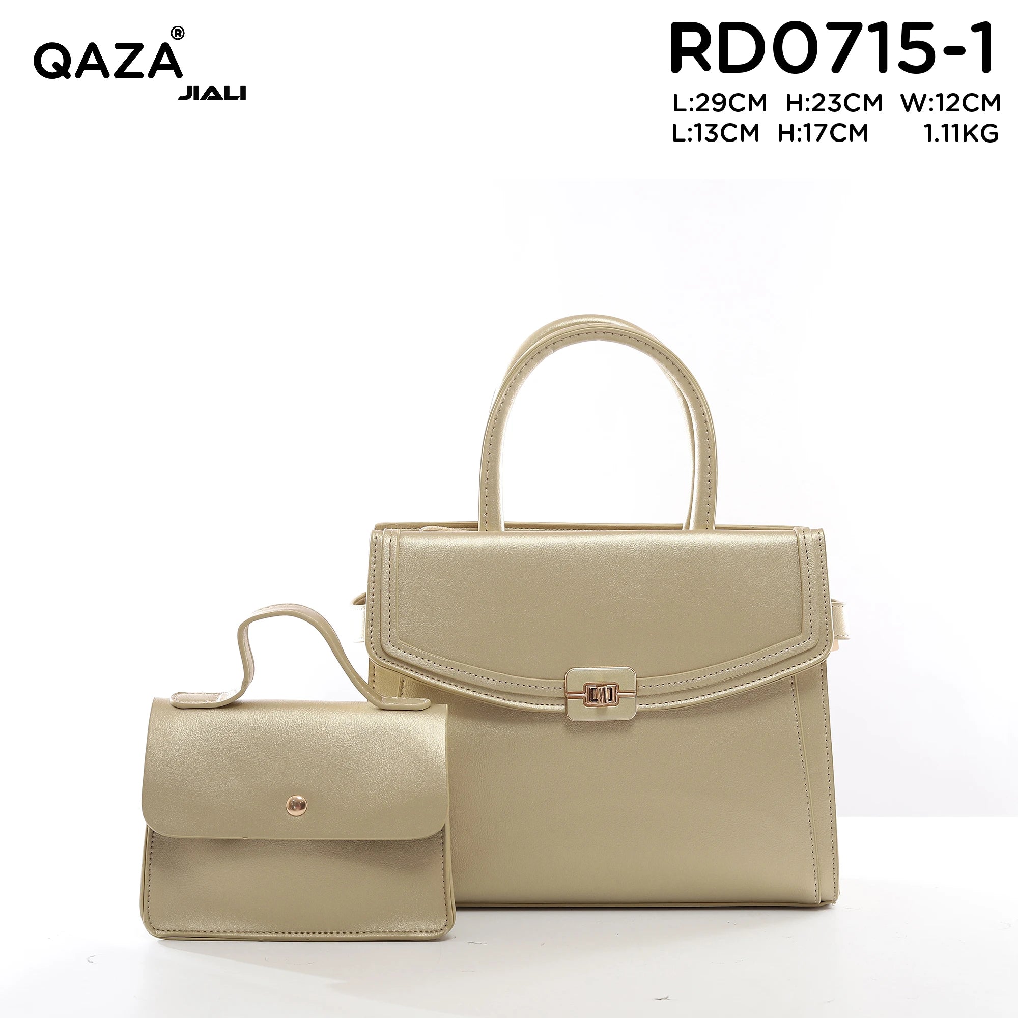 QAZA PD0715-1 Women PU Leather Contrast Trim Tote Bag Set