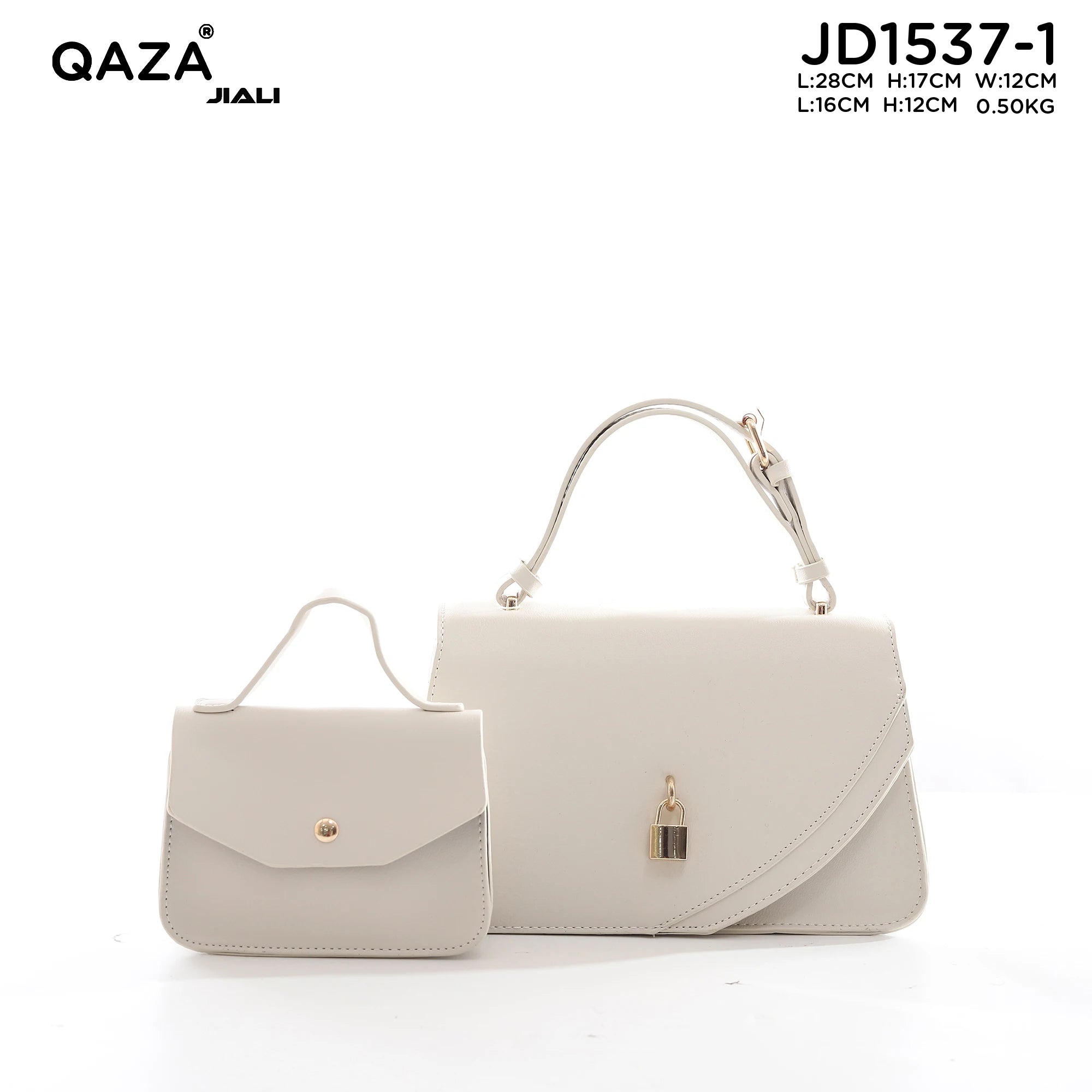 QAZA Women PU Leather Classic Solid Color 2-in-1 Shoulder Handbag Purse Set