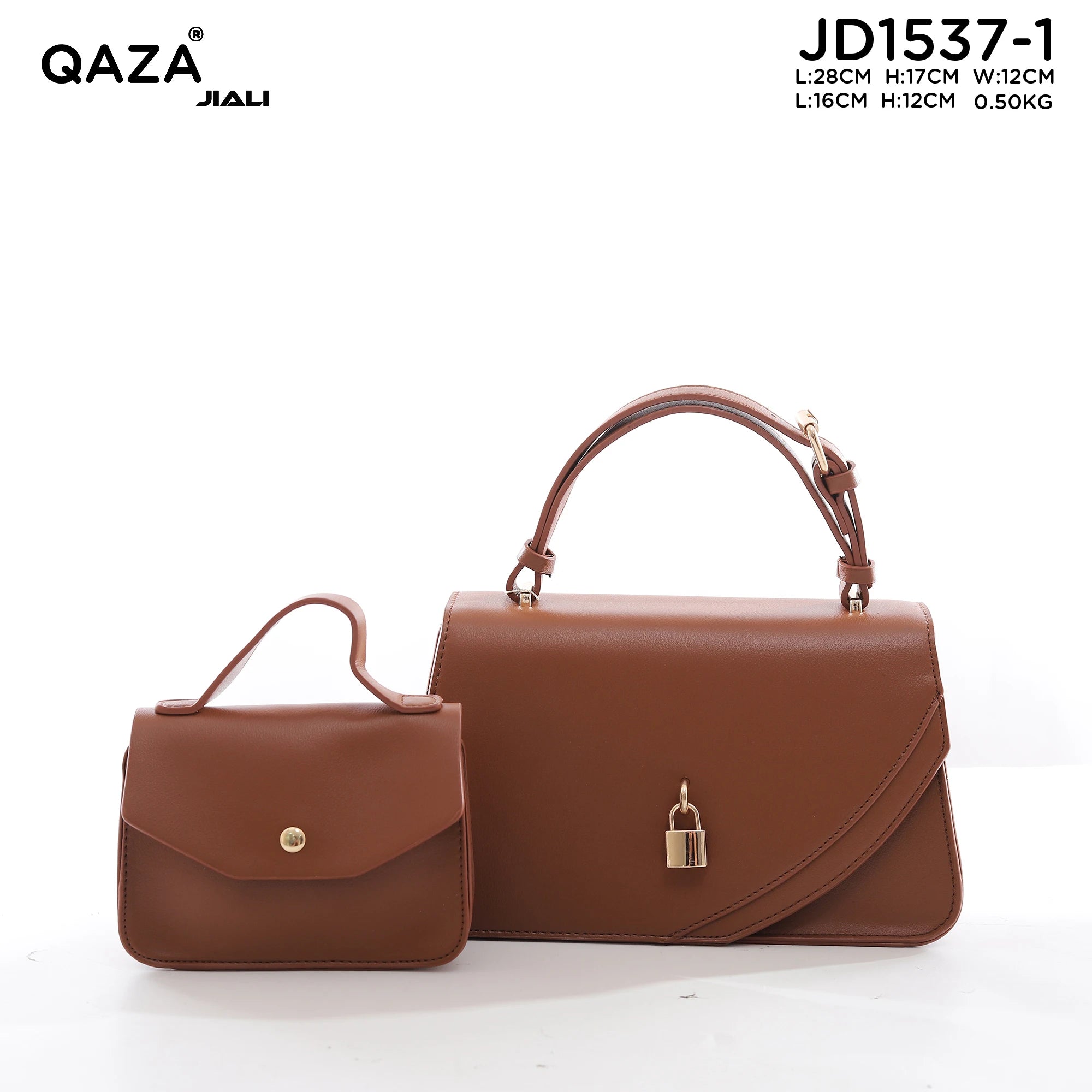 QAZA Women PU Leather Classic Solid Color 2-in-1 Shoulder Handbag Purse Set