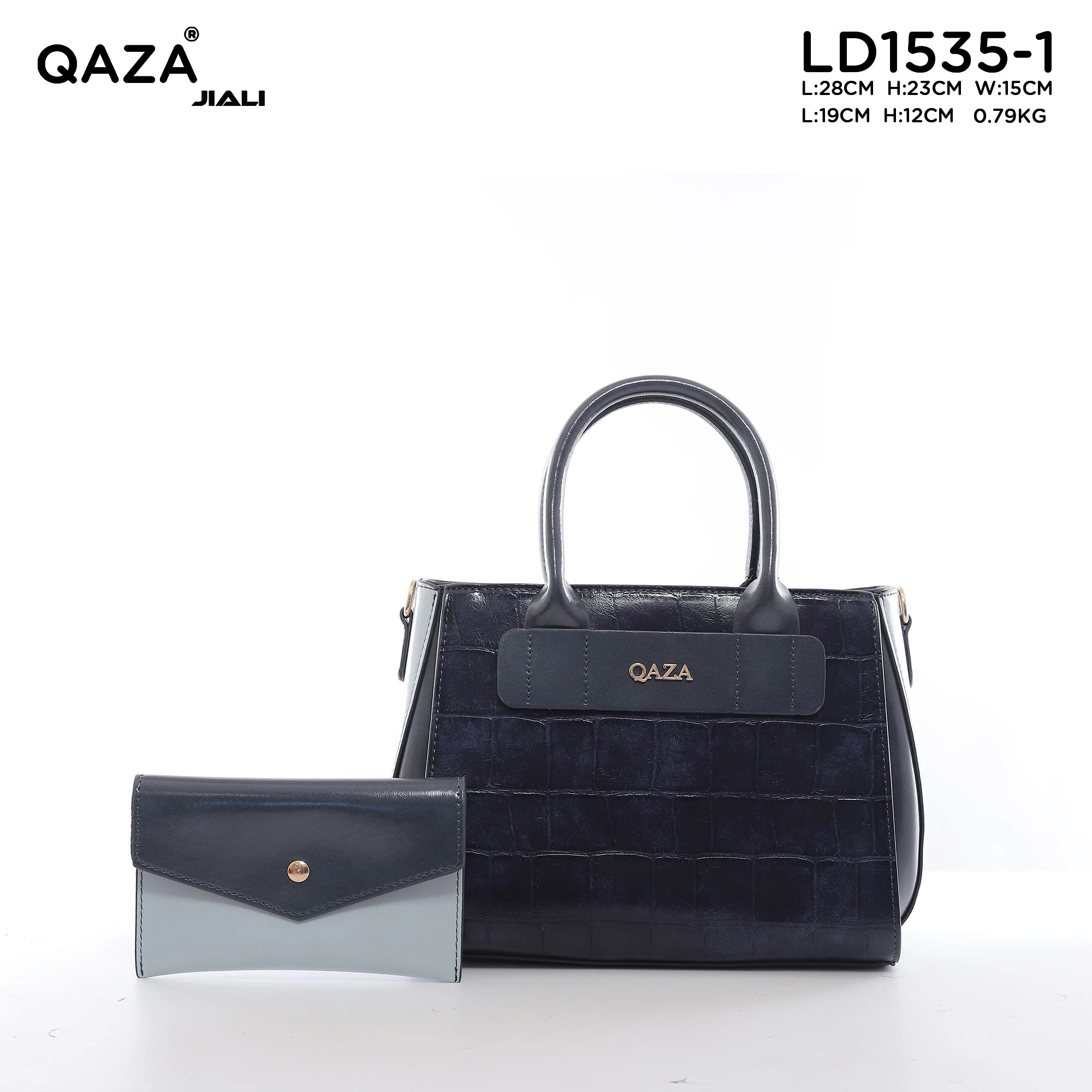 QAZA LD1535-1 Women PU Leather Crocodile Embossed Tote Bag Set