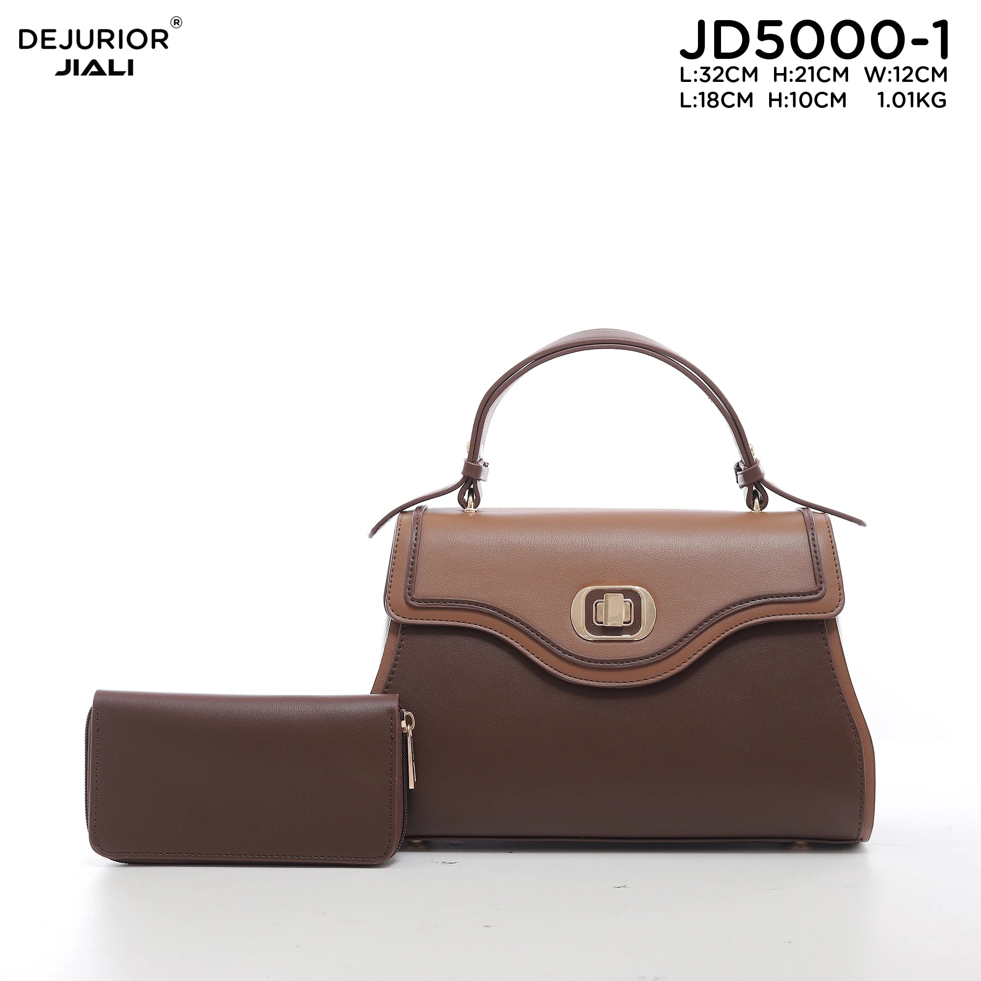Women PU Leather 2-in-1 Large Capacity Contrast Color Tote Shoulder Handbag Set