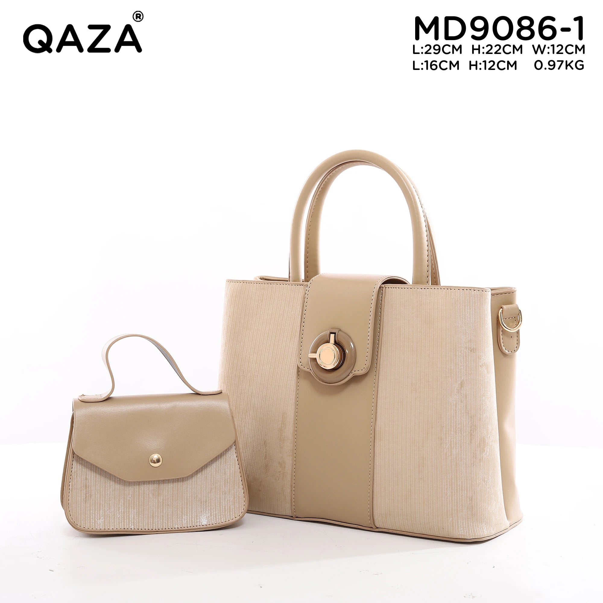 QAZA MD9086-1 Women PU Leather Striped Casual Tote Bag