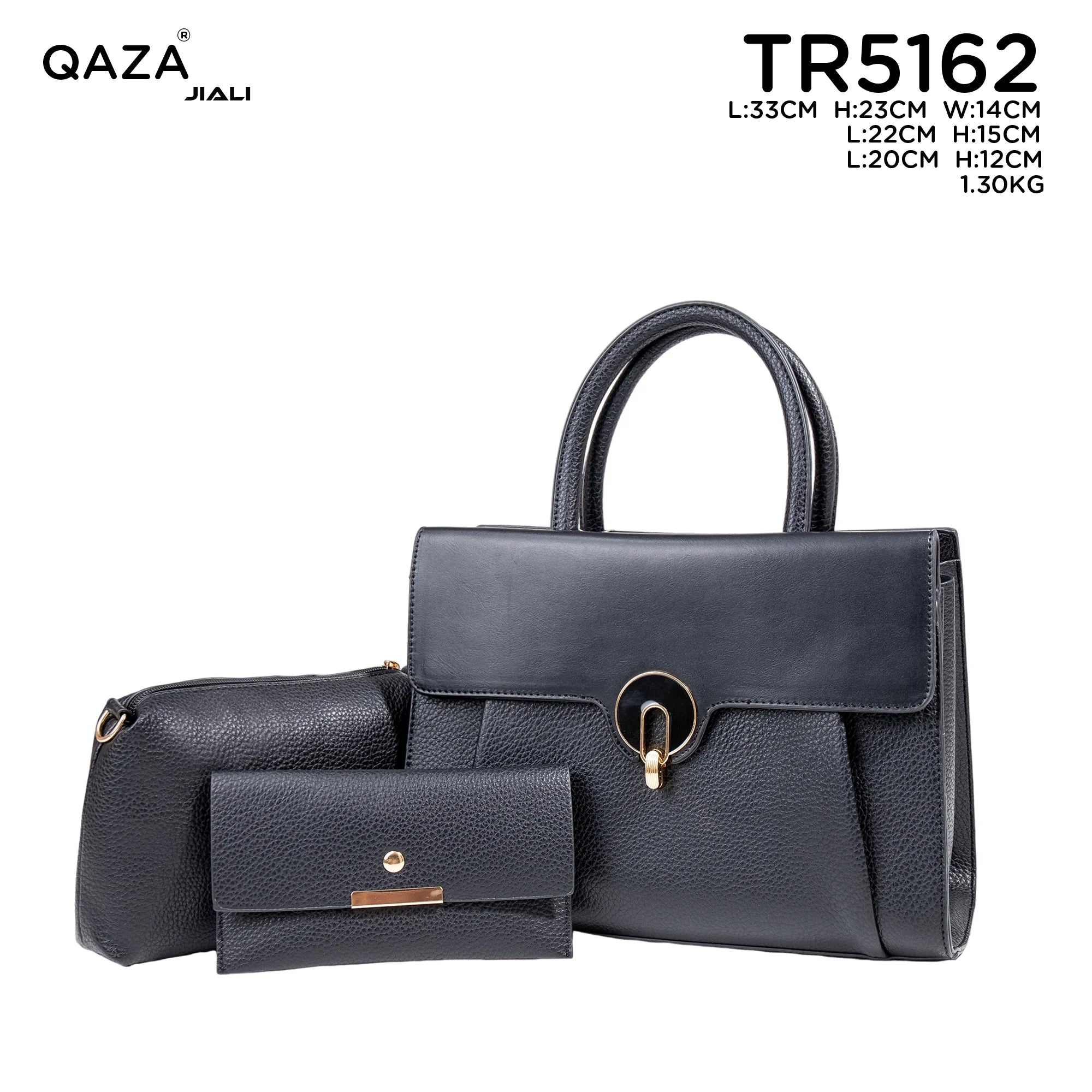 QAZA TR5162 Women PU Leather Lychee Pattern Tote Bag Set