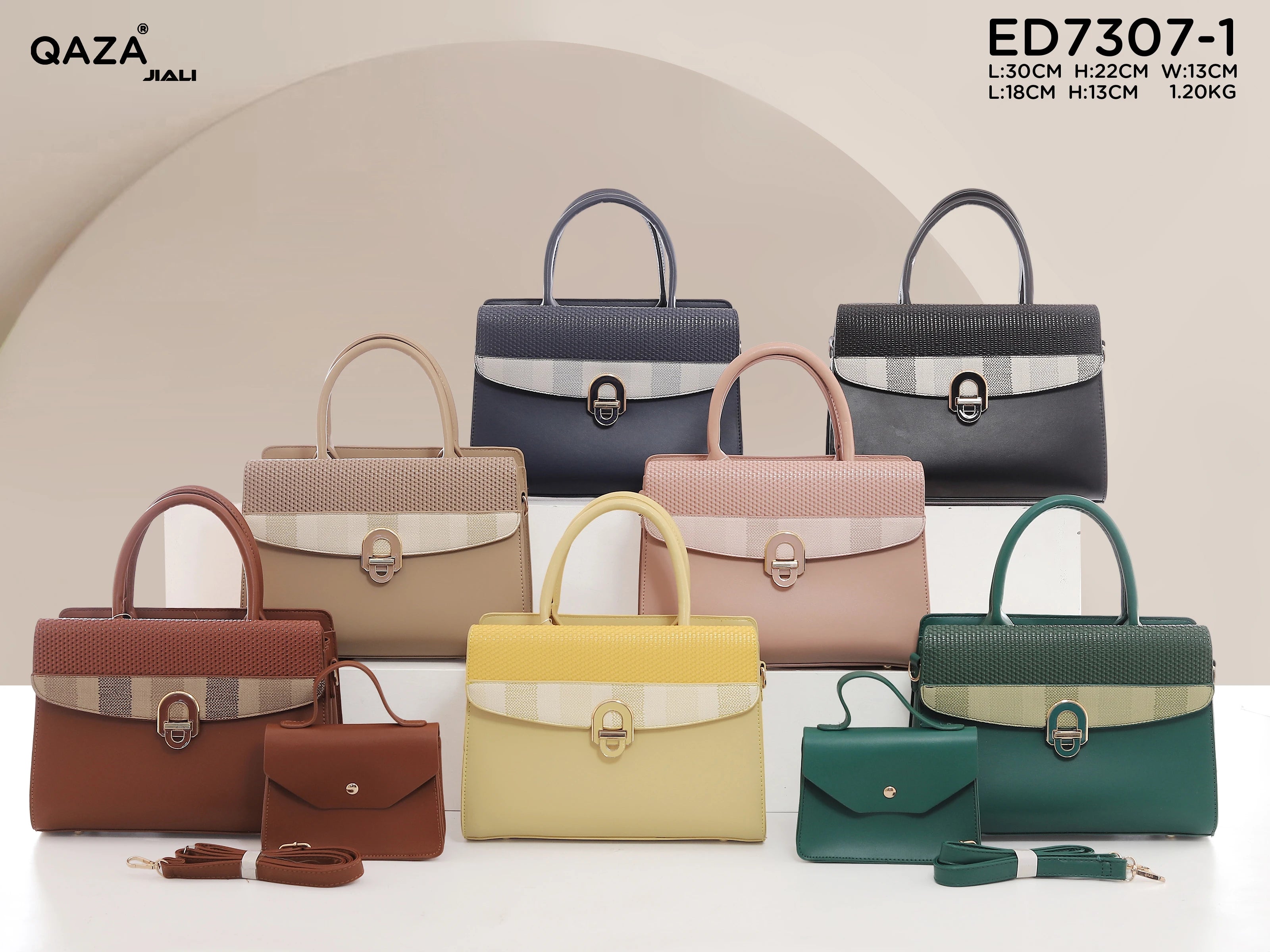 QAZA ED7307-1 Women PU Leather Woven Flap Tote Bag Set