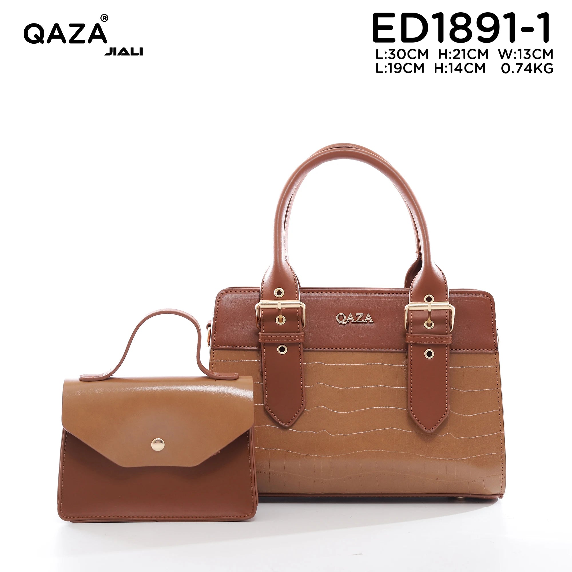 QAZA ED1891-1 Women PU Leather Quilted Tote Handbag Set
