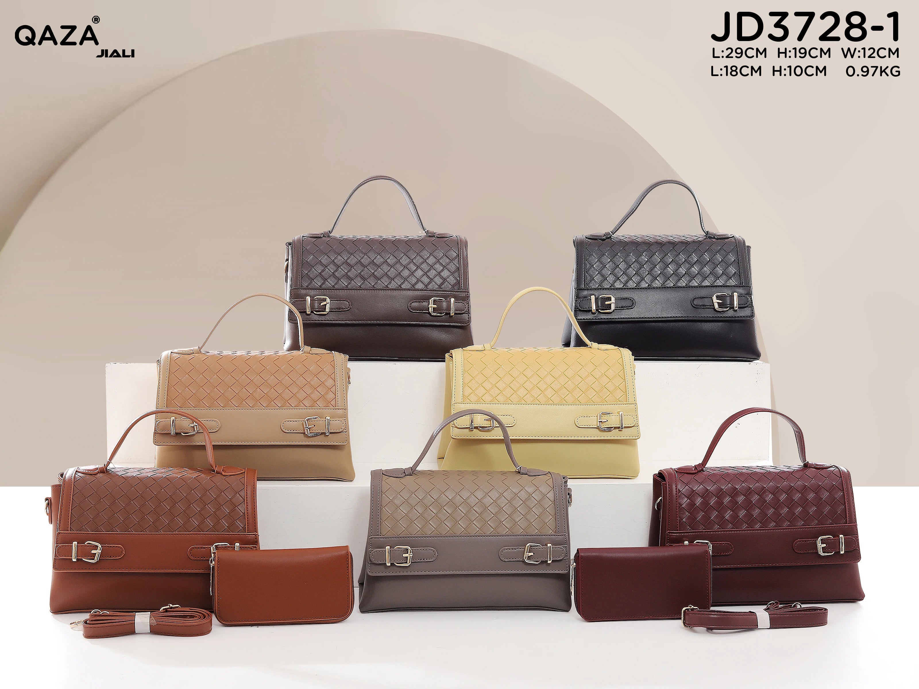 QAZA JD3728-1 Women PU Leather Weave Bow Tote Bag Set