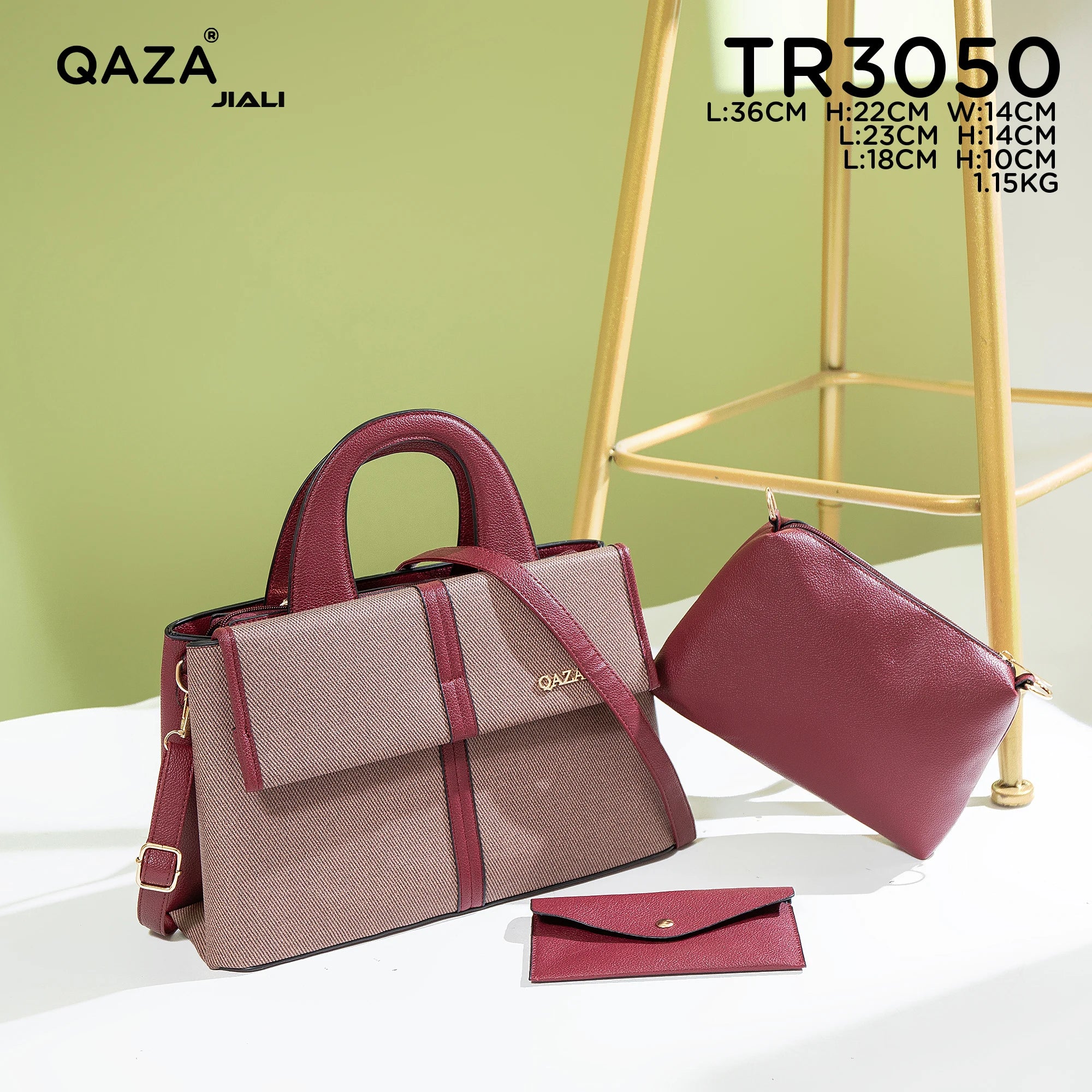 QAZA TR3050 Women PU Leather Crocodile Pattern Tote Bag Set