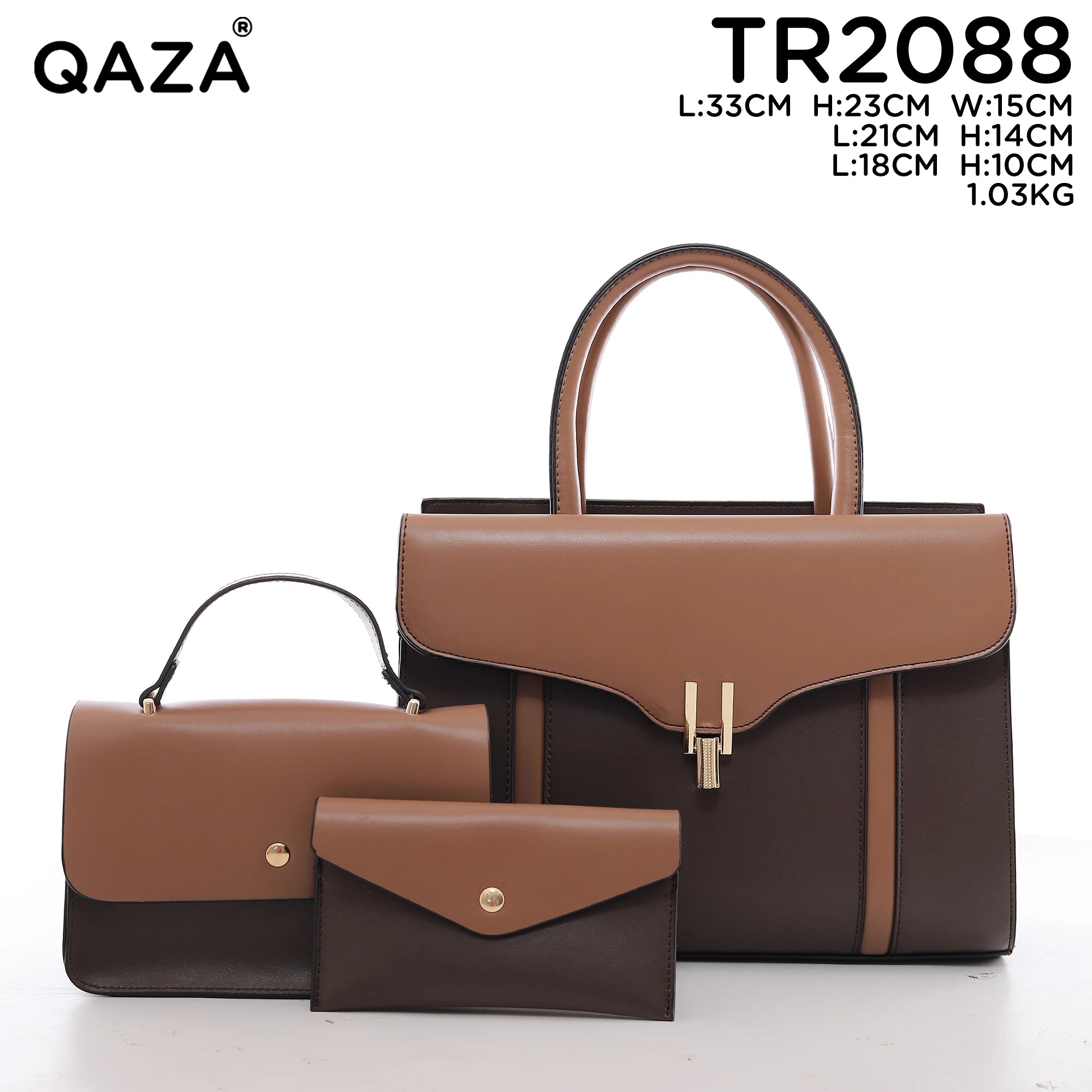 QAZA TR2088 Women PU Leather Crocodile Pattern Tote Bag Set