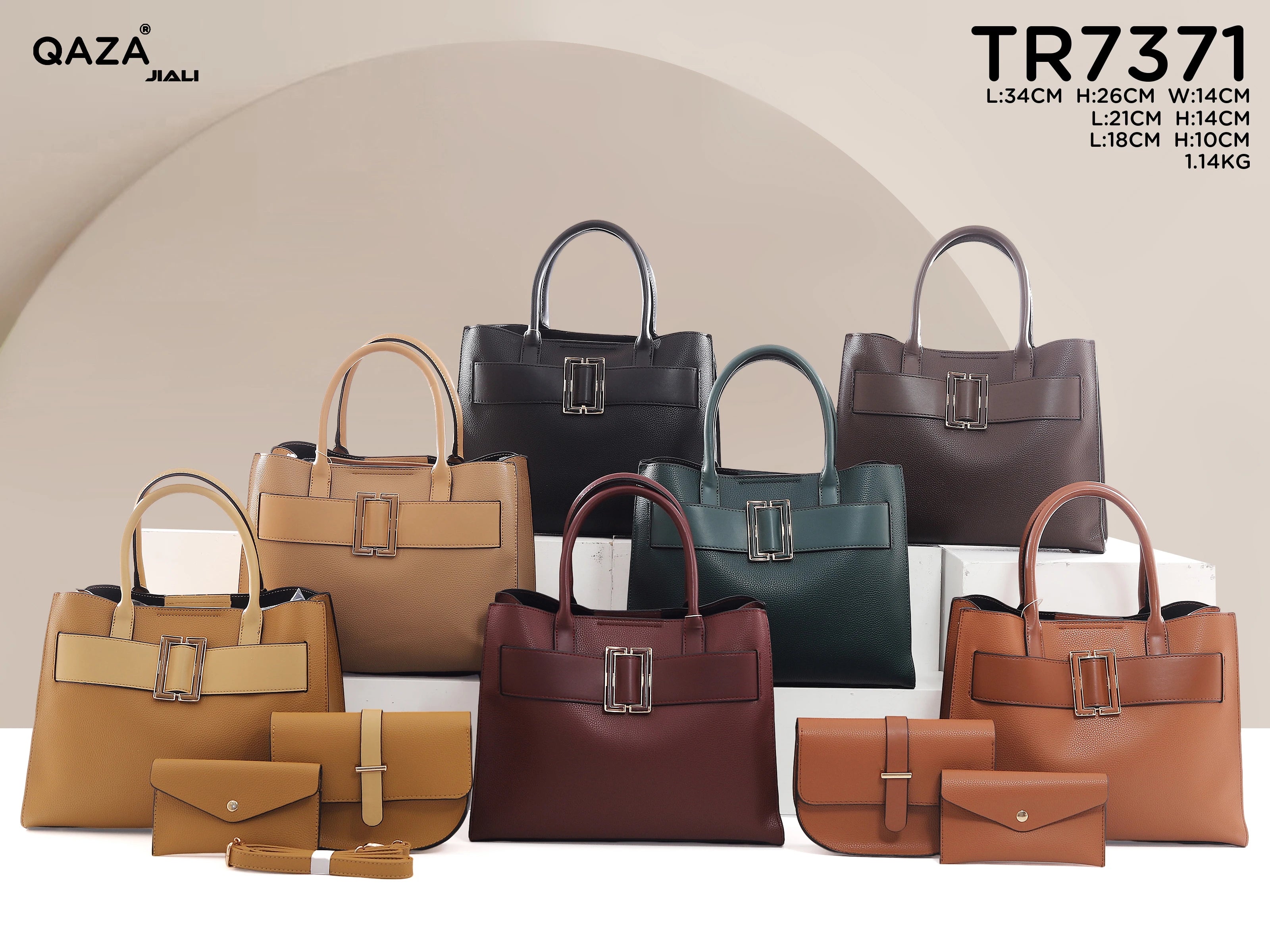 QAZA TR7371 Women PU Leather Crocodile Pattern Tote Bag Set