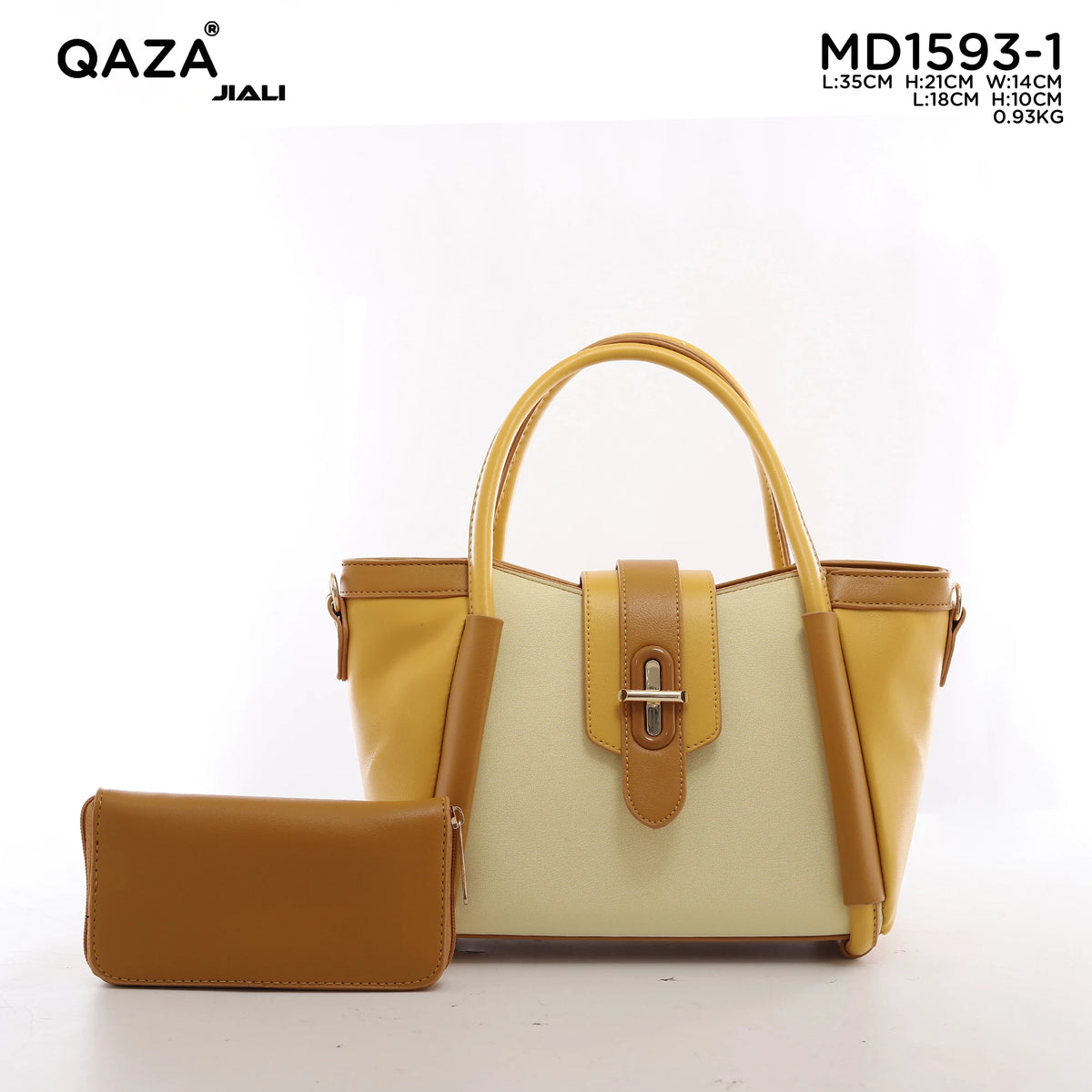 QAZA Women PU Leather Contrast Color 2-in-1 Tote Shoulder Handbag Set