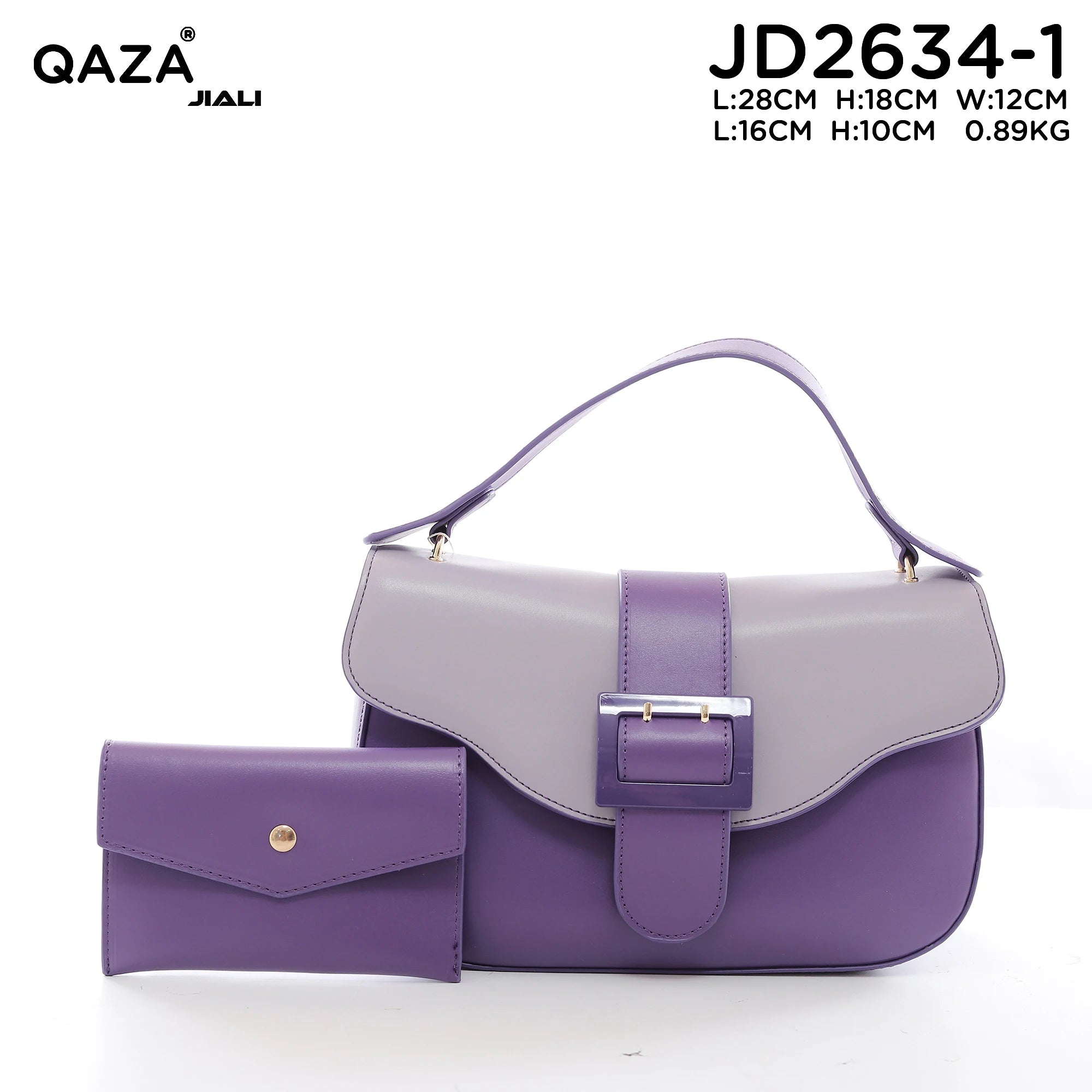 QAZA JD2634-1 Women PU Leather Contrast Color Half Moon Shoulder Bag Set