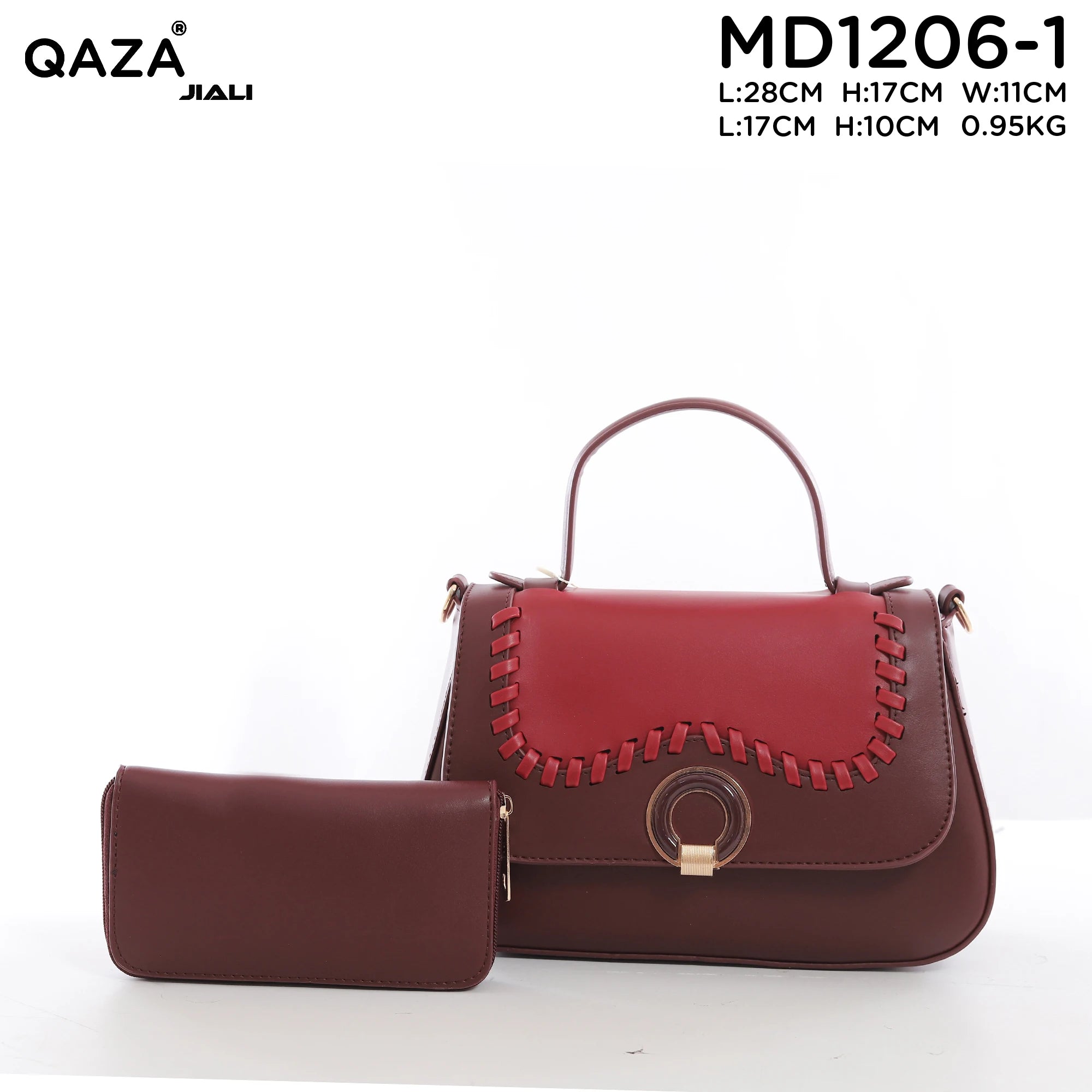 Women PU Leather Wave Whipstitch Flap Two-Tone Ring Lock Top Handle Crossbody Handbag Set