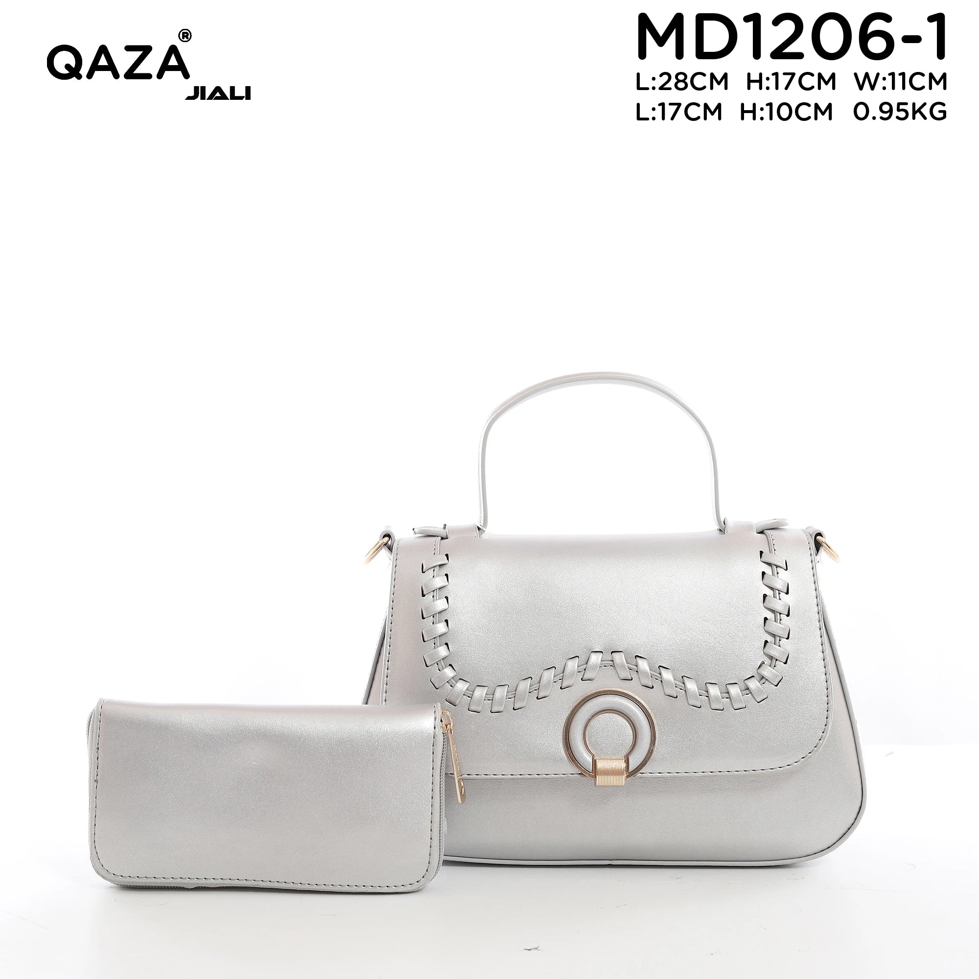 Women PU Leather Wave Whipstitch Flap Two-Tone Ring Lock Top Handle Crossbody Handbag Set