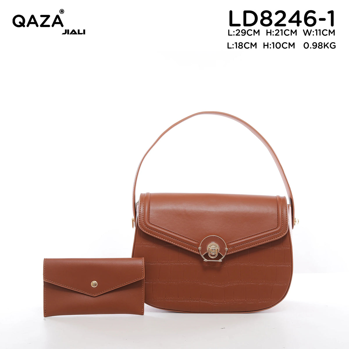 QAZA Women PU Leather Retro Crocodile Shoulder Handbag