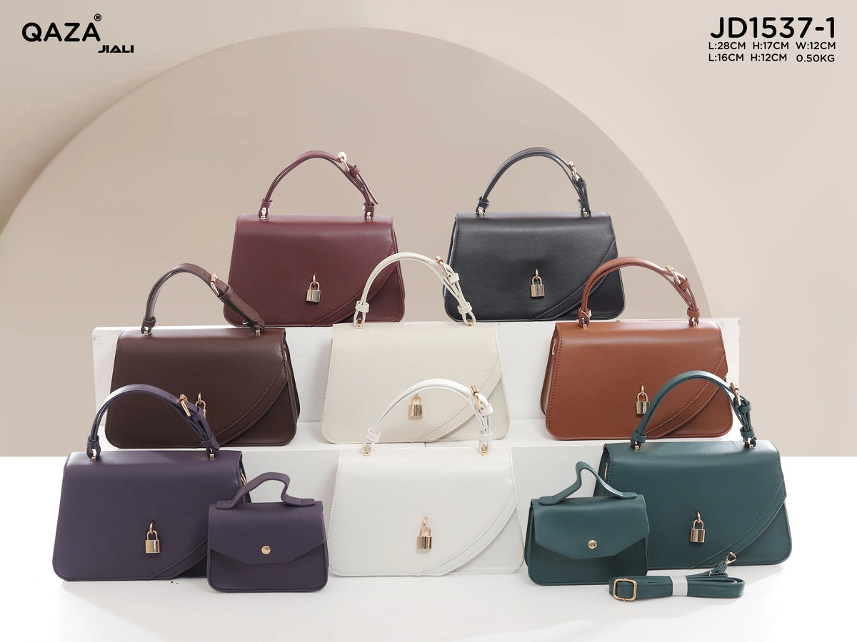 QAZA Women PU Leather Classic Solid Color 2-in-1 Shoulder Handbag Purse Set