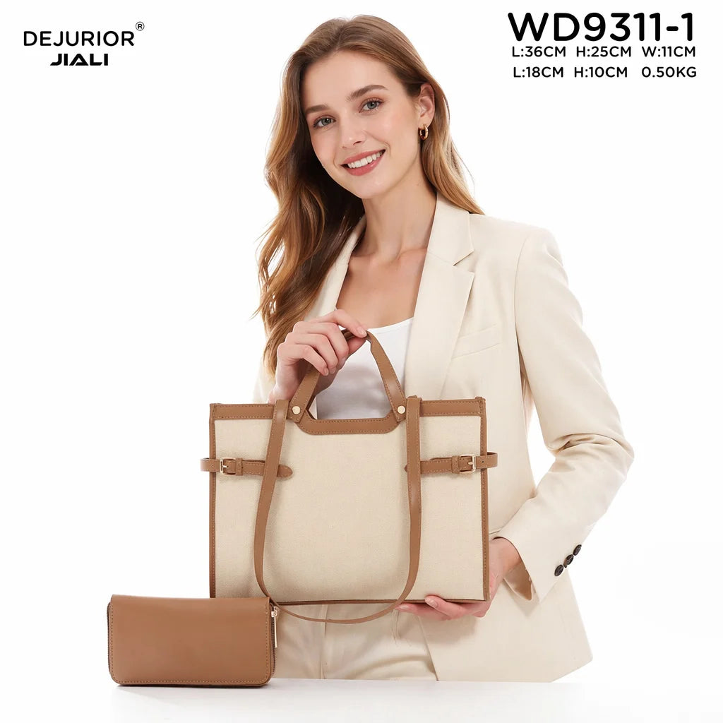 Women PU Leather Color Block Large Capacity Shoulder Tote Bag WD9311-1