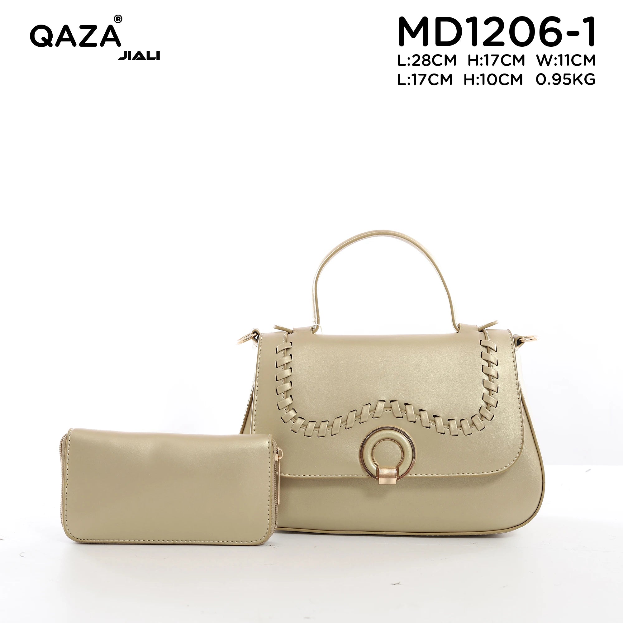 Women PU Leather Wave Whipstitch Flap Two-Tone Ring Lock Top Handle Crossbody Handbag Set