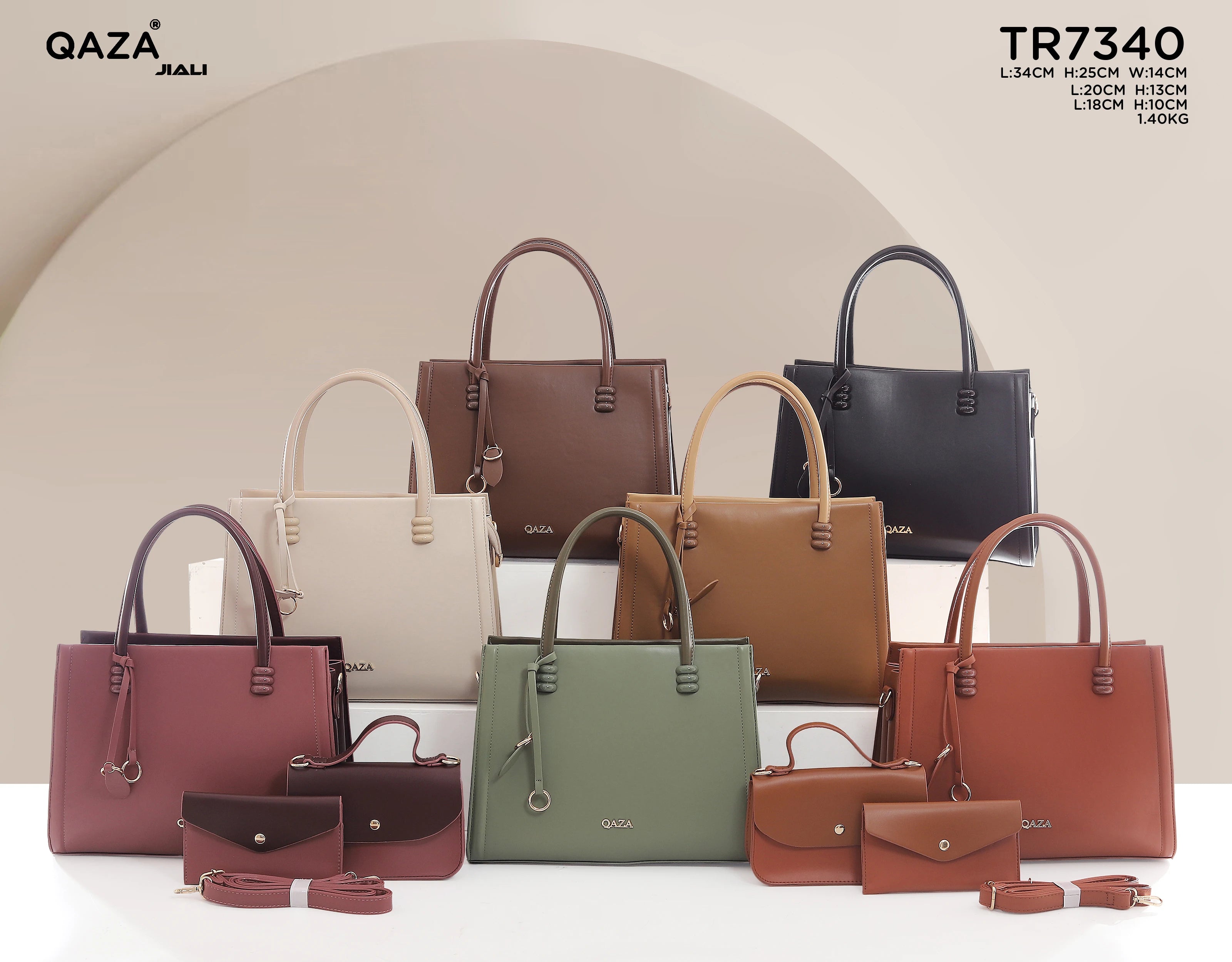 QAZA Women PU Leather 3-in-1 Tote Handbag Set