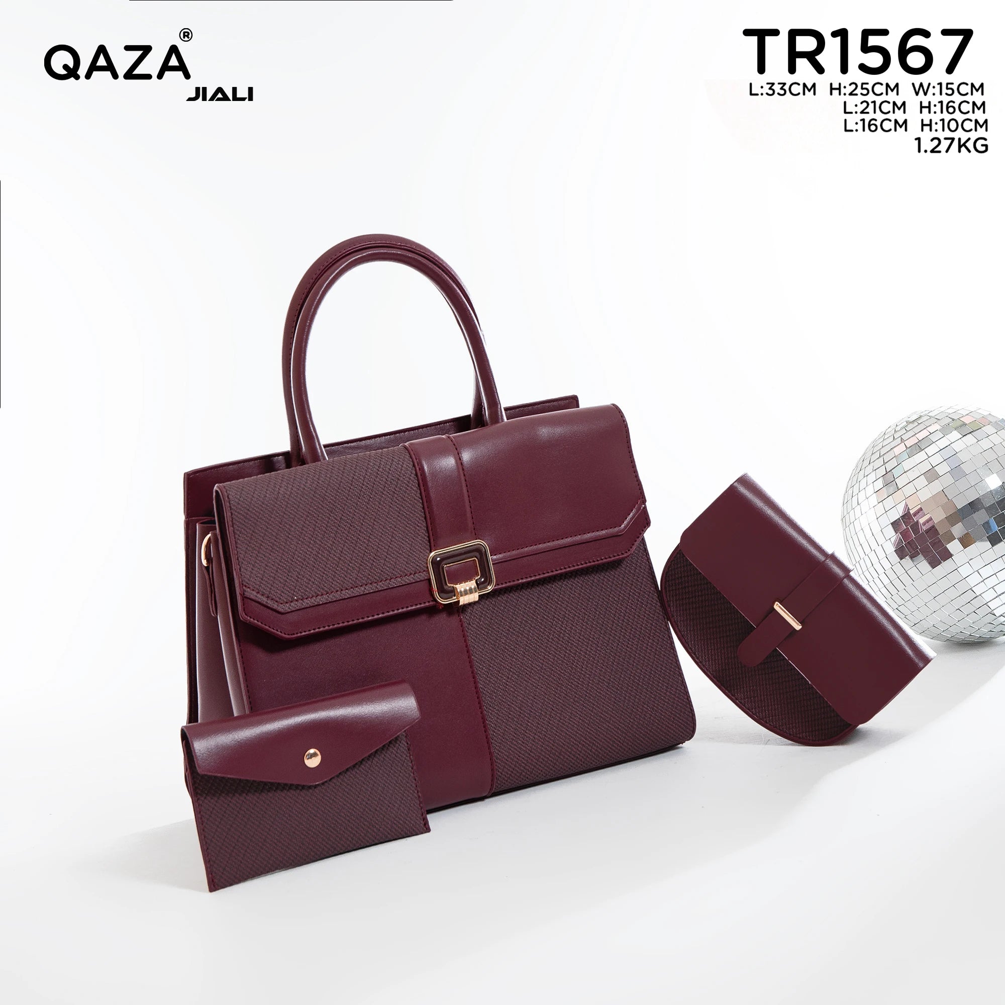 QAZA TR1567 Women PU Leather Crocodile Pattern Tote Bag Set
