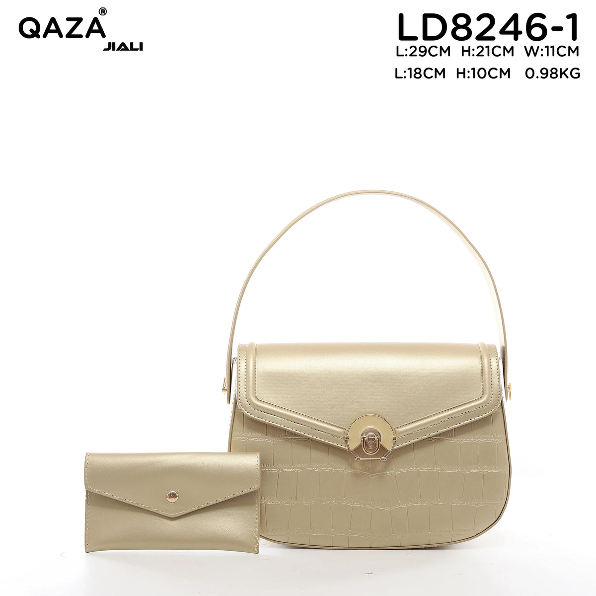 QAZA Women PU Leather Retro Crocodile Shoulder Handbag