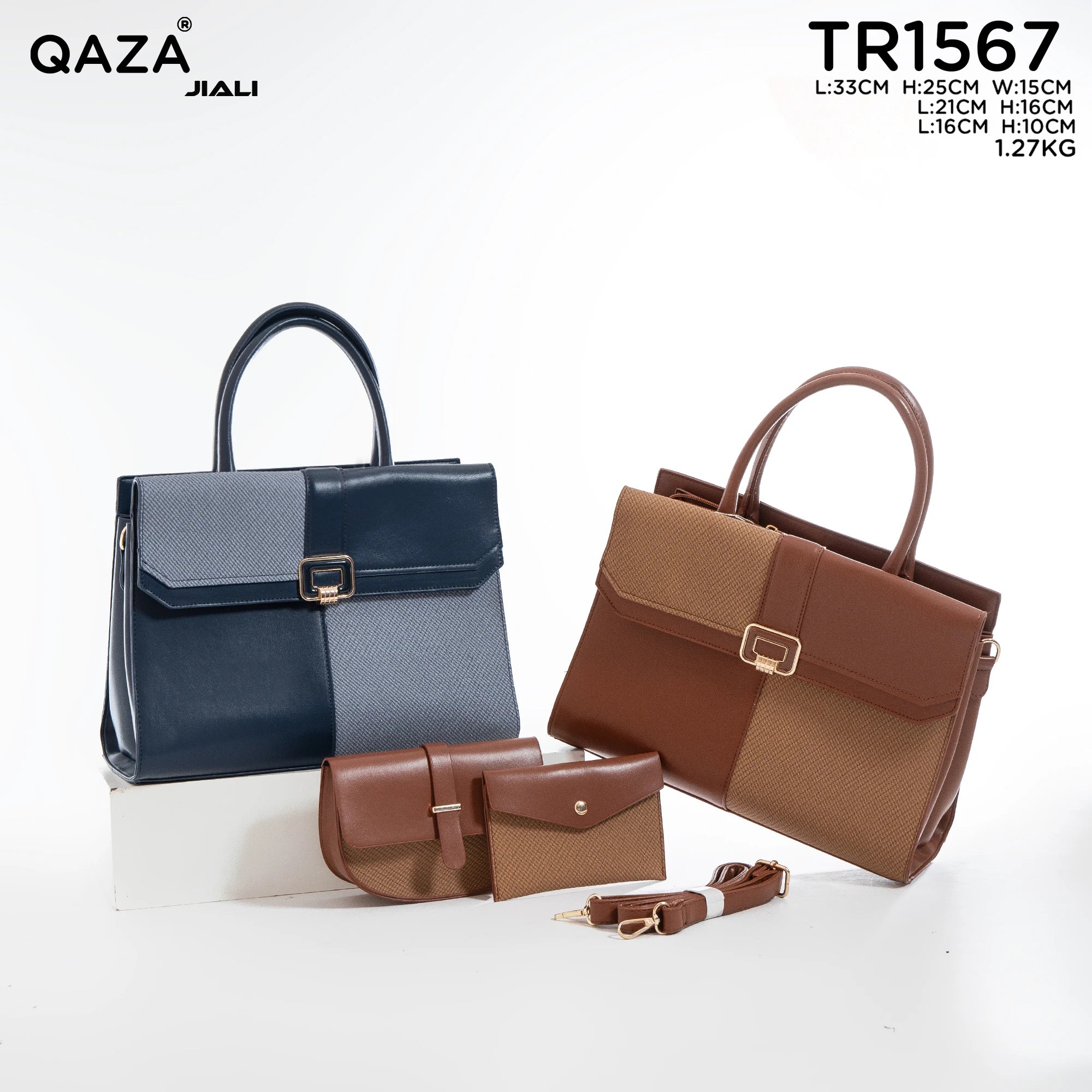 QAZA TR1567 Women PU Leather Crocodile Pattern Tote Bag Set
