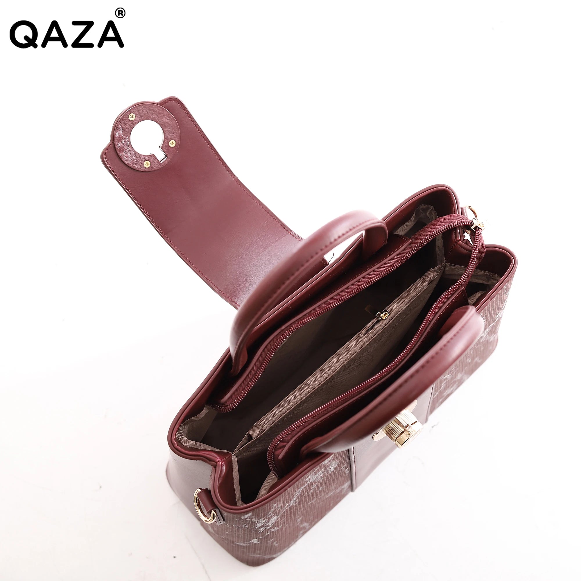 QAZA MD9086-1 Women PU Leather Striped Casual Tote Bag