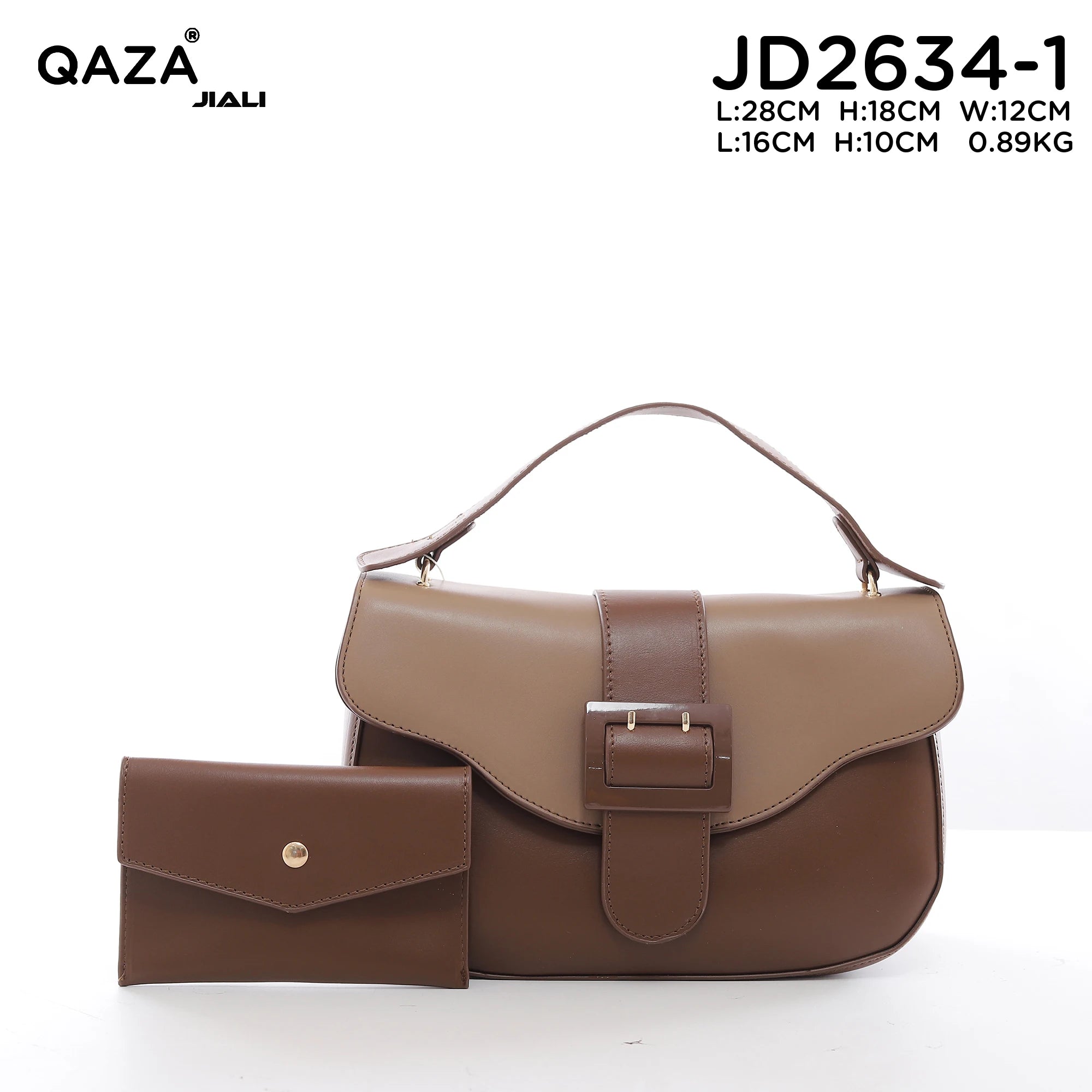 QAZA JD2634-1 Women PU Leather Contrast Color Half Moon Shoulder Bag Set