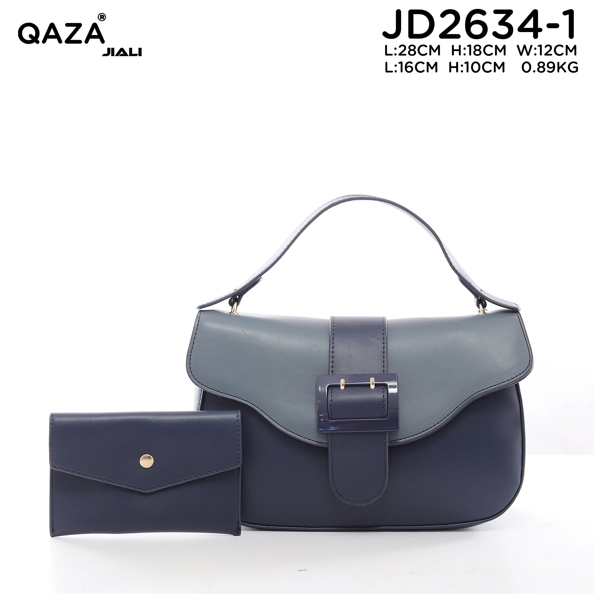 QAZA JD2634-1 Women PU Leather Contrast Color Half Moon Shoulder Bag Set