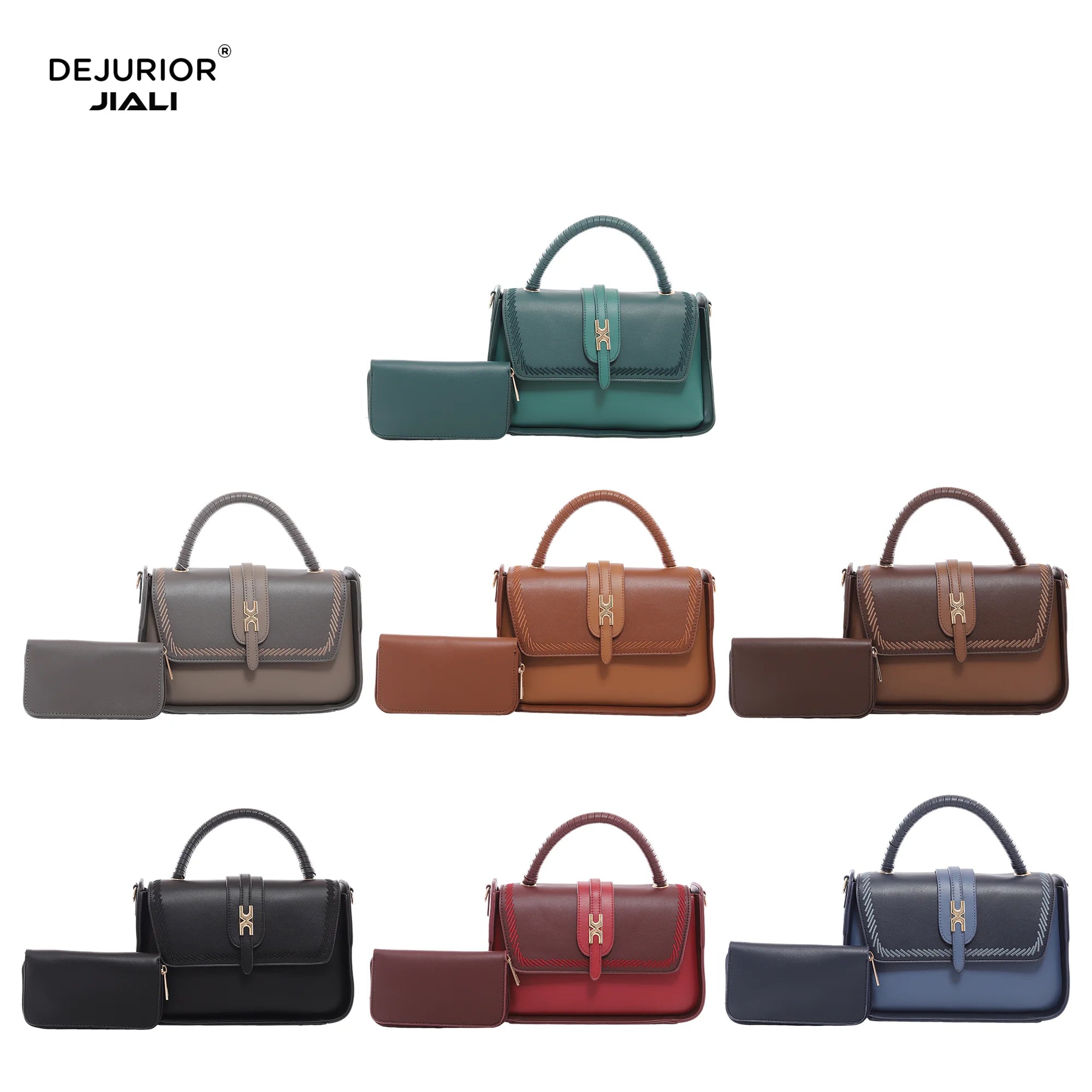 Women PU Leather Vintage Stitch Woven Handle Flip 2-in-1 Tote Work Bag