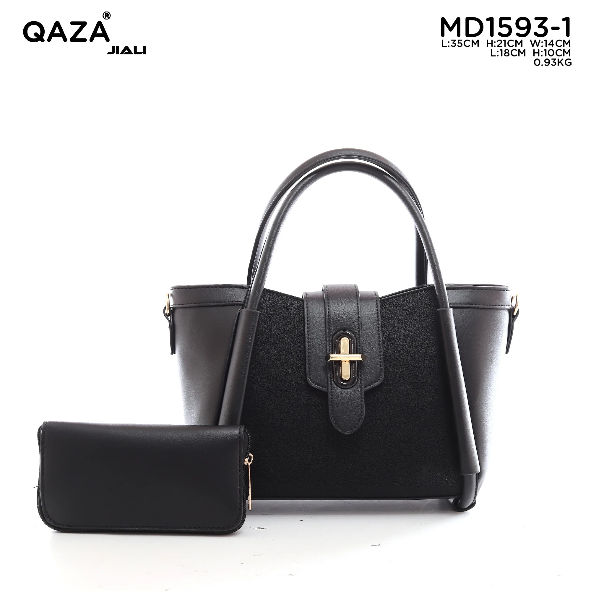 QAZA Women PU Leather Contrast Color 2-in-1 Tote Shoulder Handbag Set