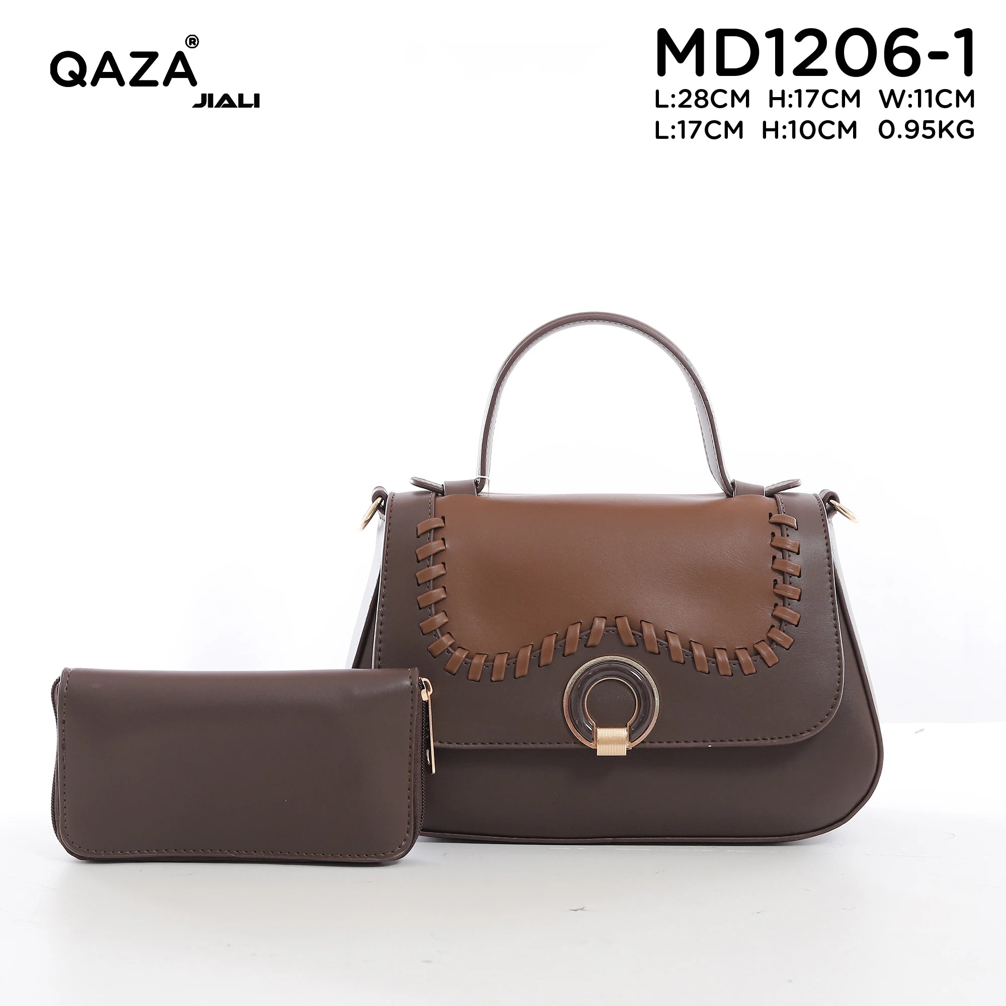 Women PU Leather Wave Whipstitch Flap Two-Tone Ring Lock Top Handle Crossbody Handbag Set