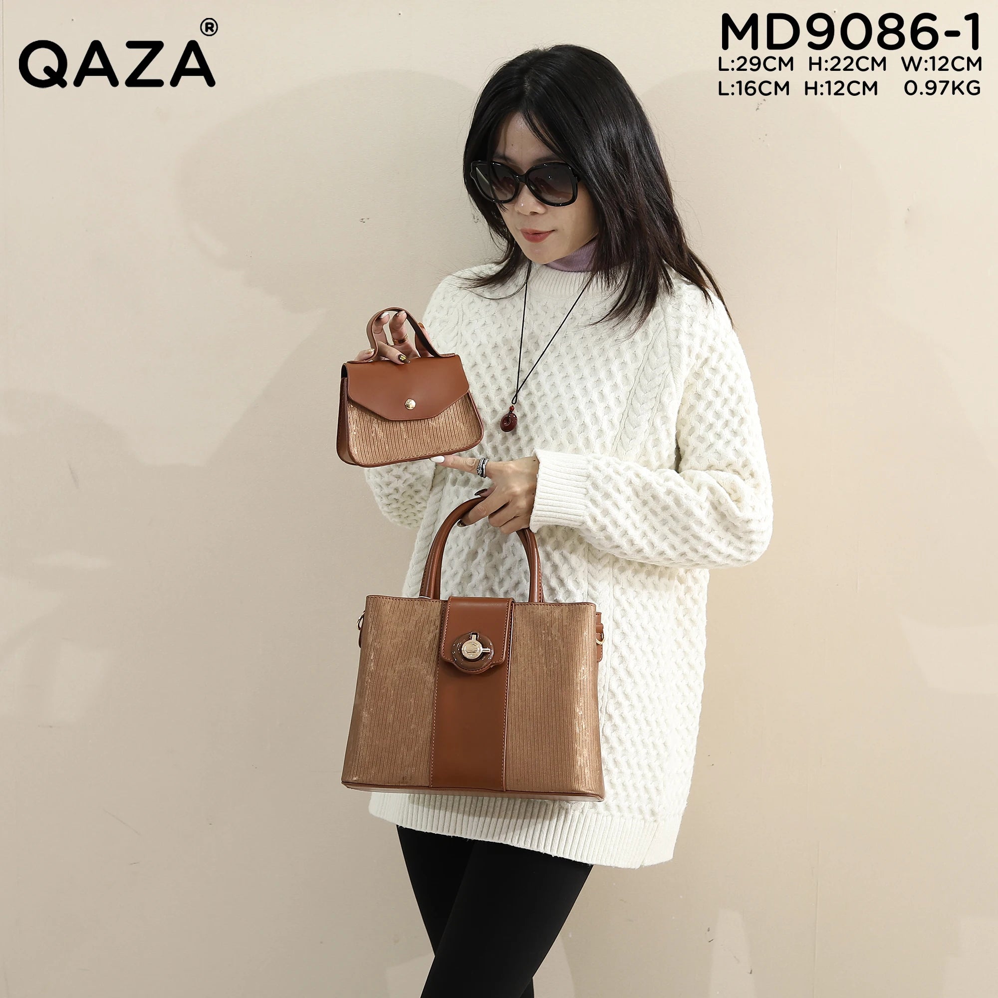 QAZA MD9086-1 Women PU Leather Striped Casual Tote Bag