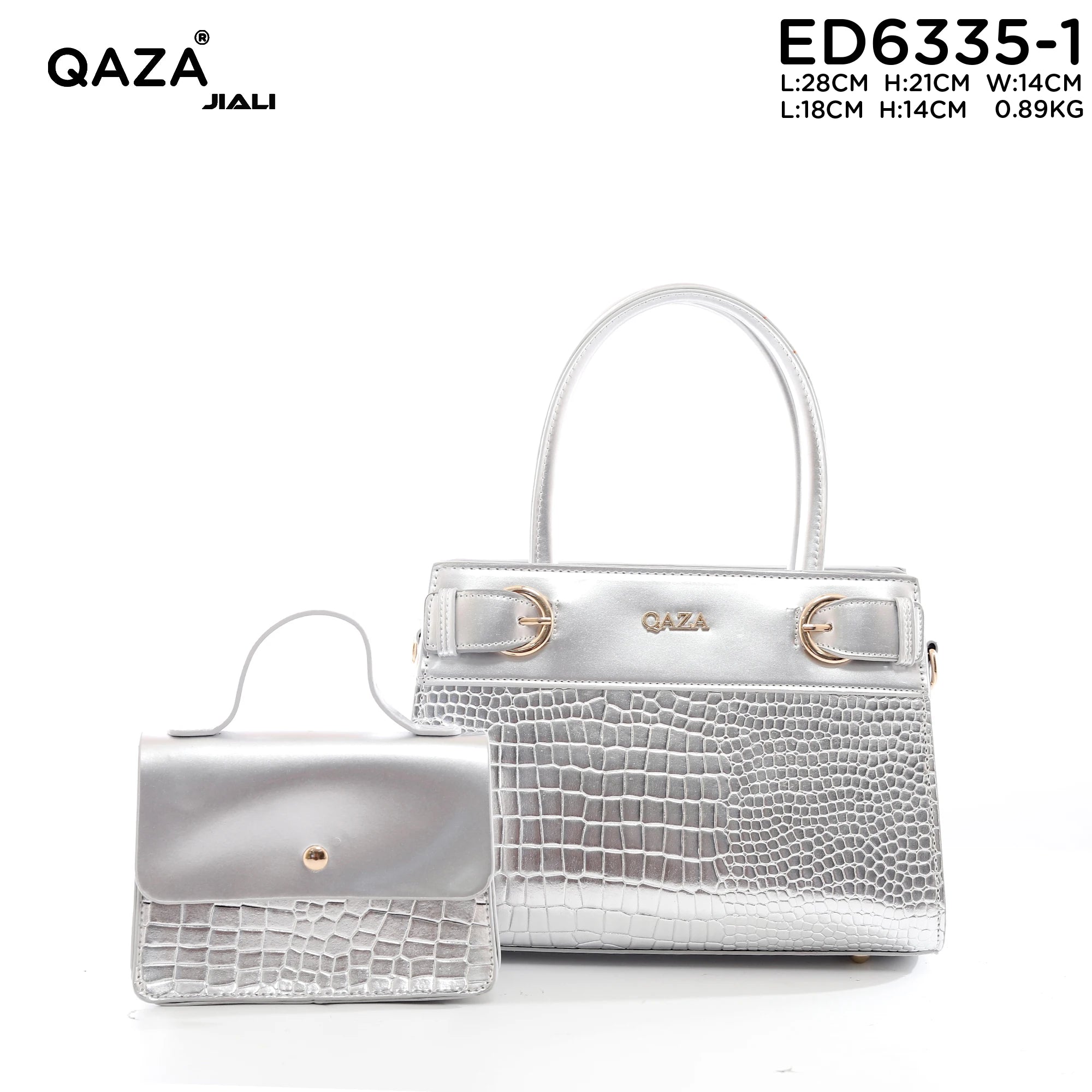QAZA ED6335-1 Women PU Leather Crocodile Embossed Tote Handbag Set
