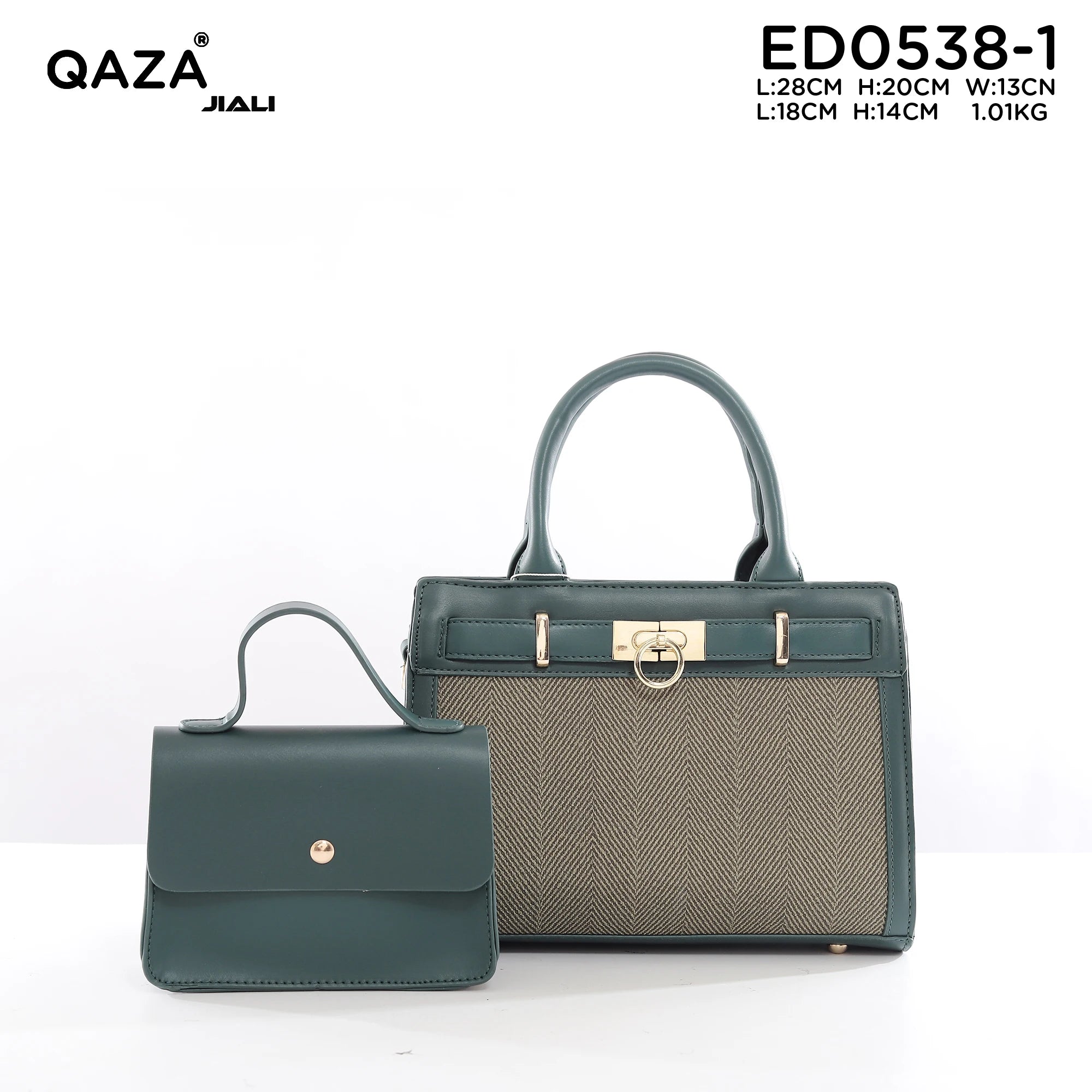 QAZA ED0538-1 Women PU Leather Herringbone Tote Handbag Set