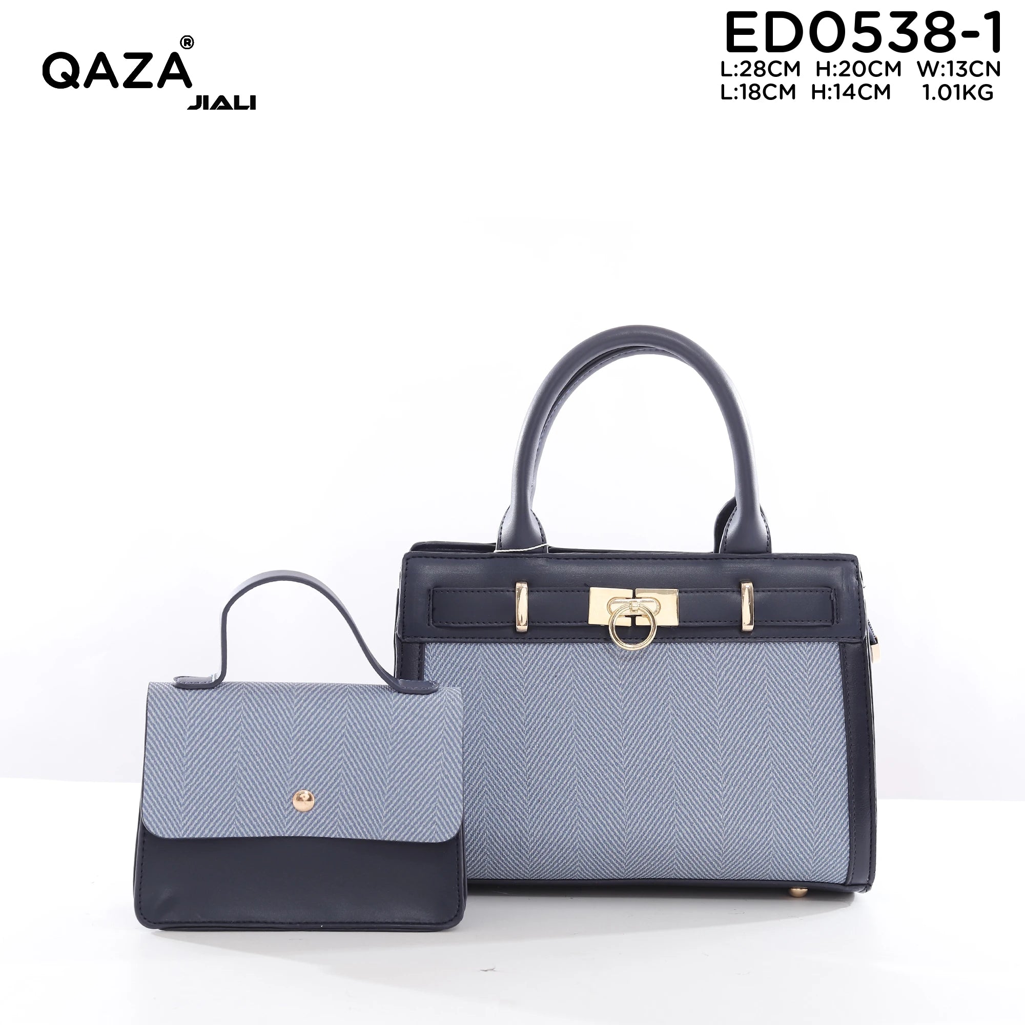 QAZA ED0538-1 Women PU Leather Herringbone Tote Handbag Set
