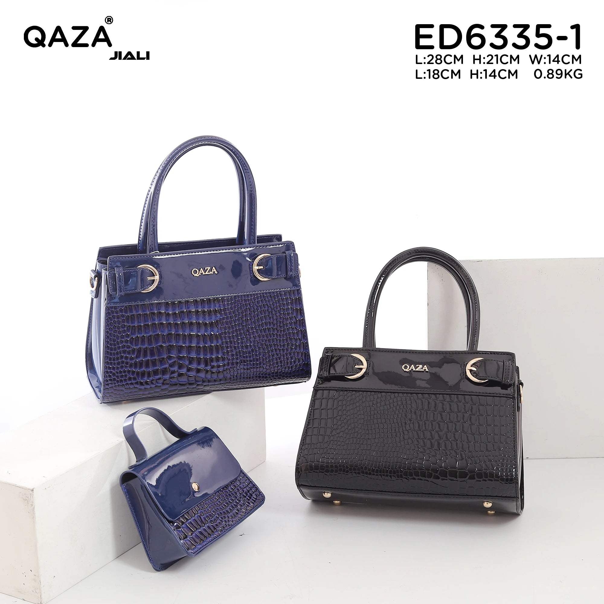 QAZA ED6335-1 Women PU Leather Crocodile Embossed Tote Handbag Set
