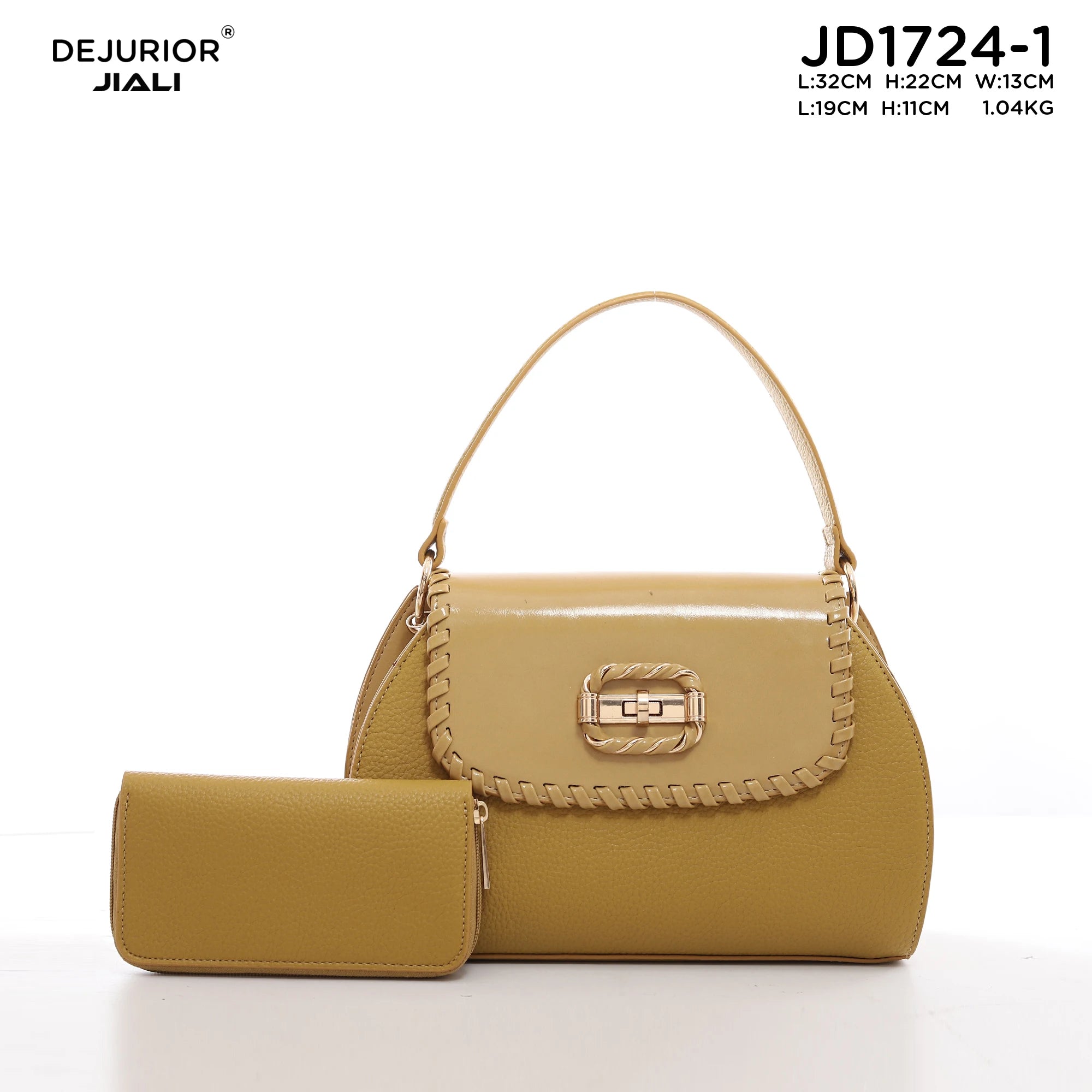 Women PU Leather Braided Trim Handbag Set with Wallet