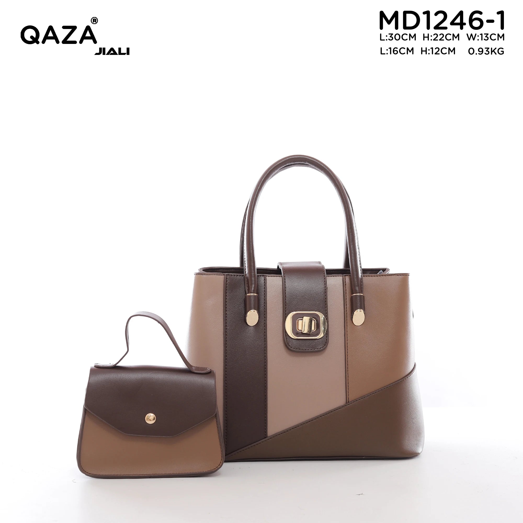 QAZA MD1246-1 Women PU Leather Color Block Tote Handbag Set
