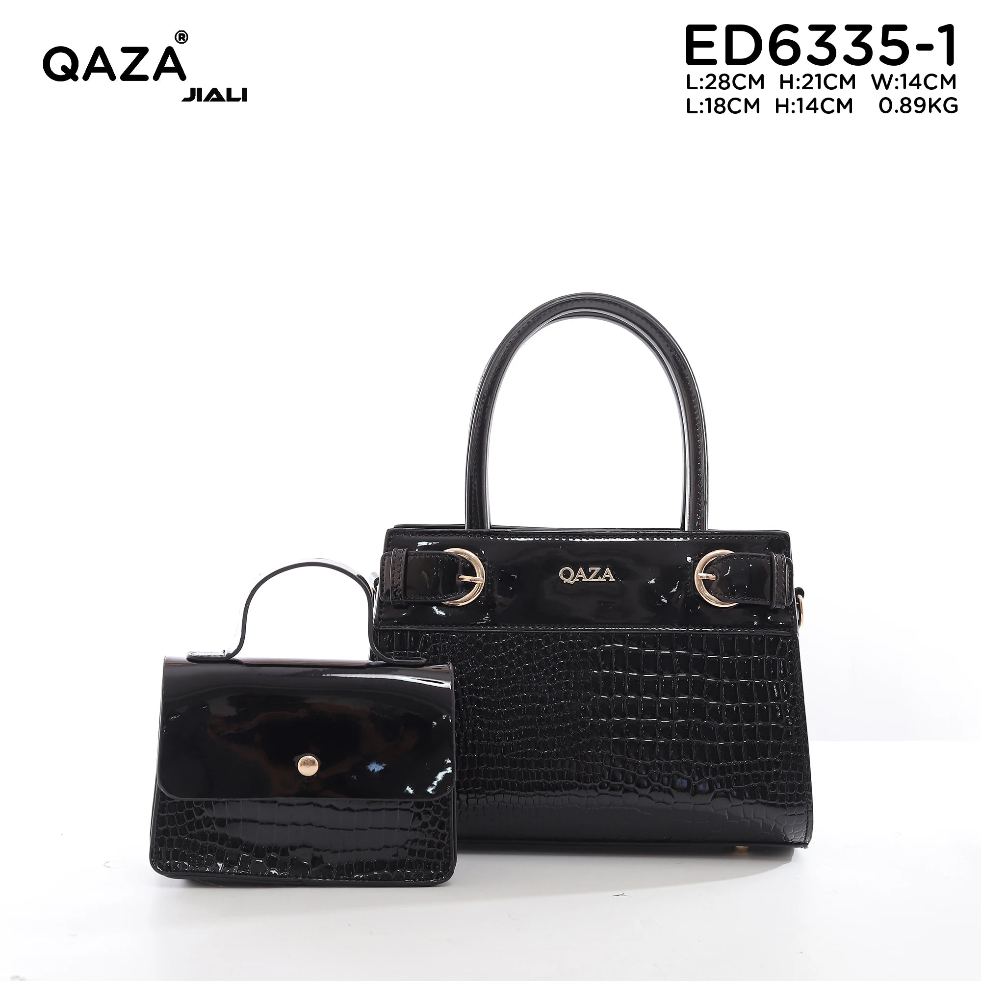 QAZA ED6335-1 Women PU Leather Crocodile Embossed Tote Handbag Set