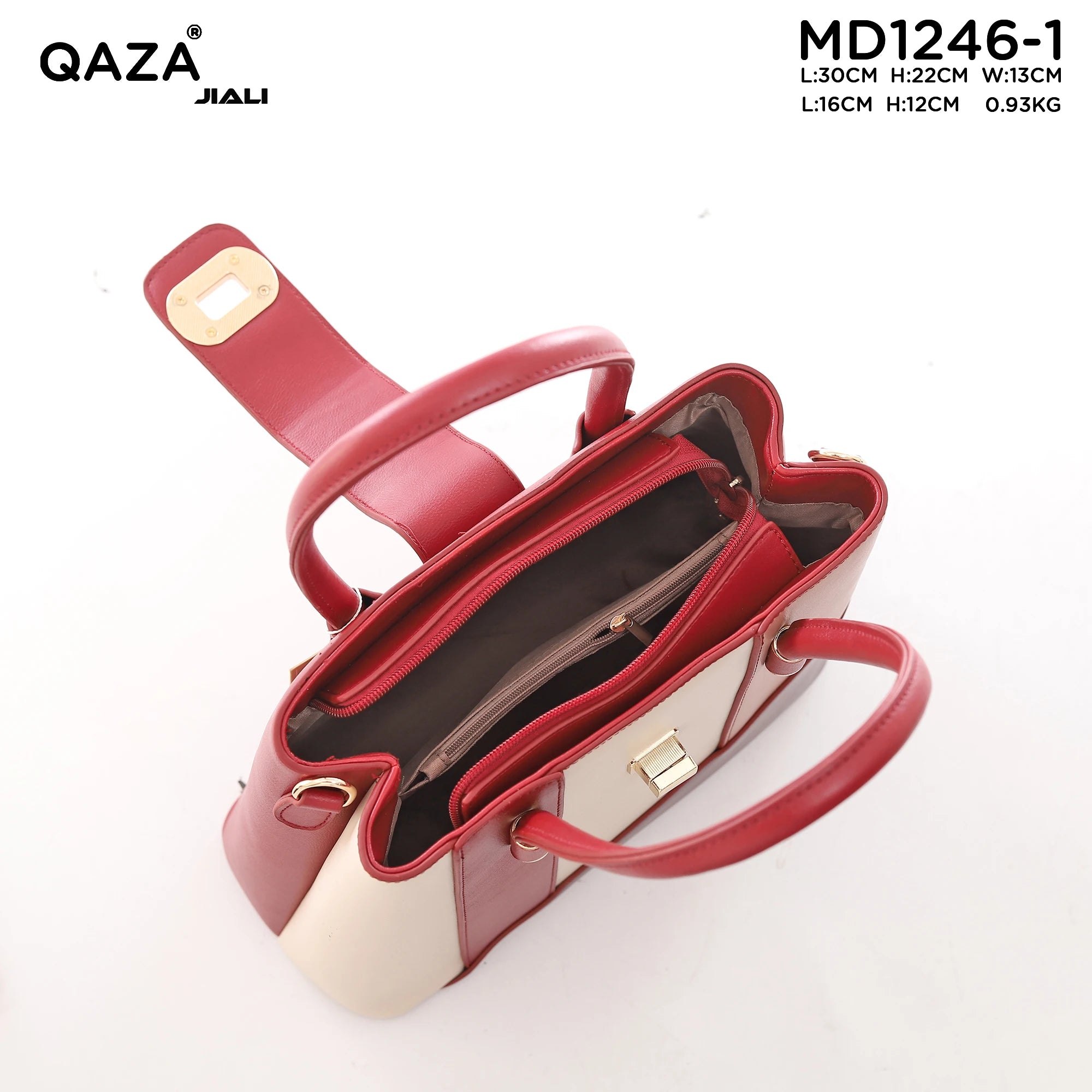 QAZA MD1246-1 Women PU Leather Color Block Tote Handbag Set