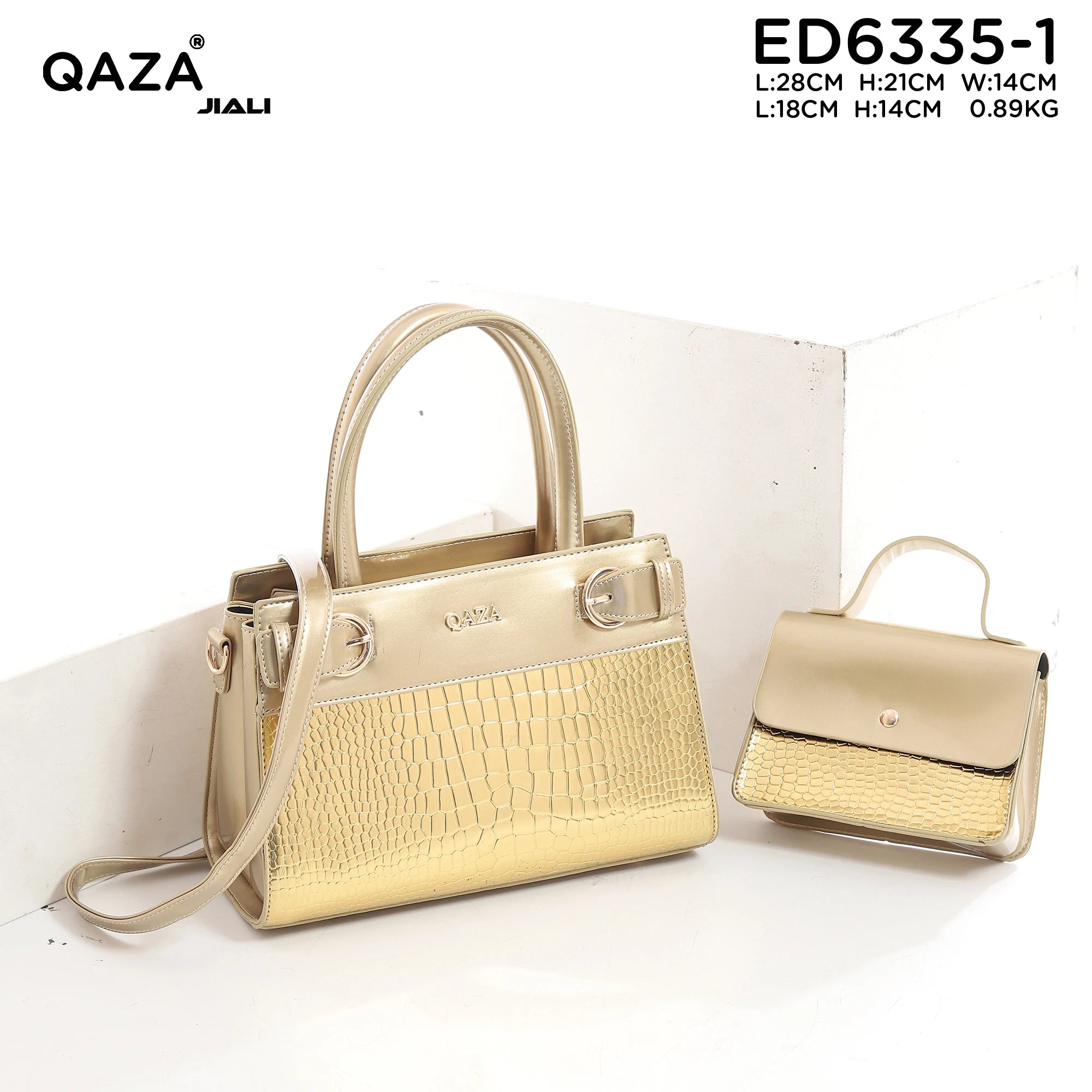 QAZA ED6335-1 Women PU Leather Crocodile Embossed Tote Handbag Set