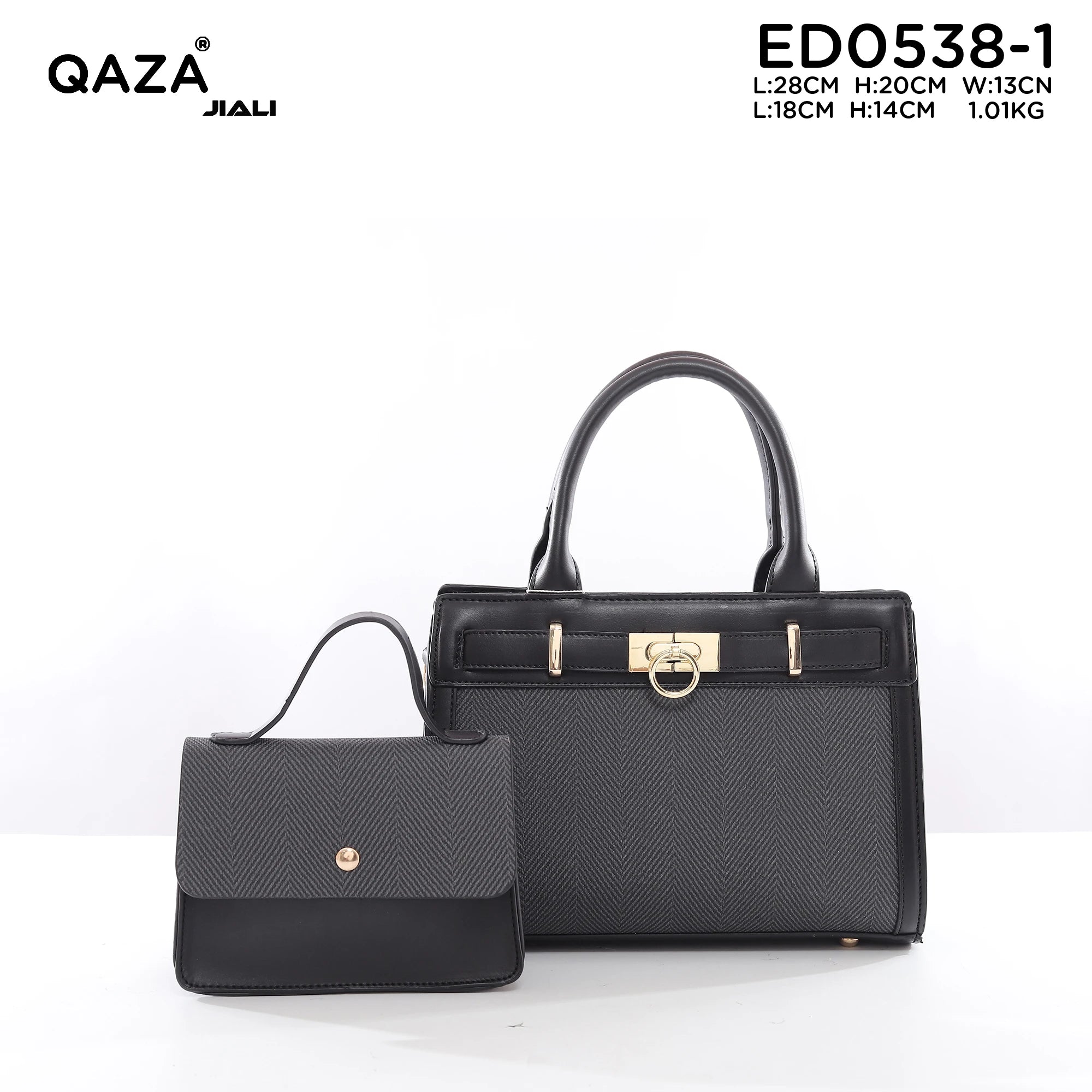QAZA ED0538-1 Women PU Leather Herringbone Tote Handbag Set