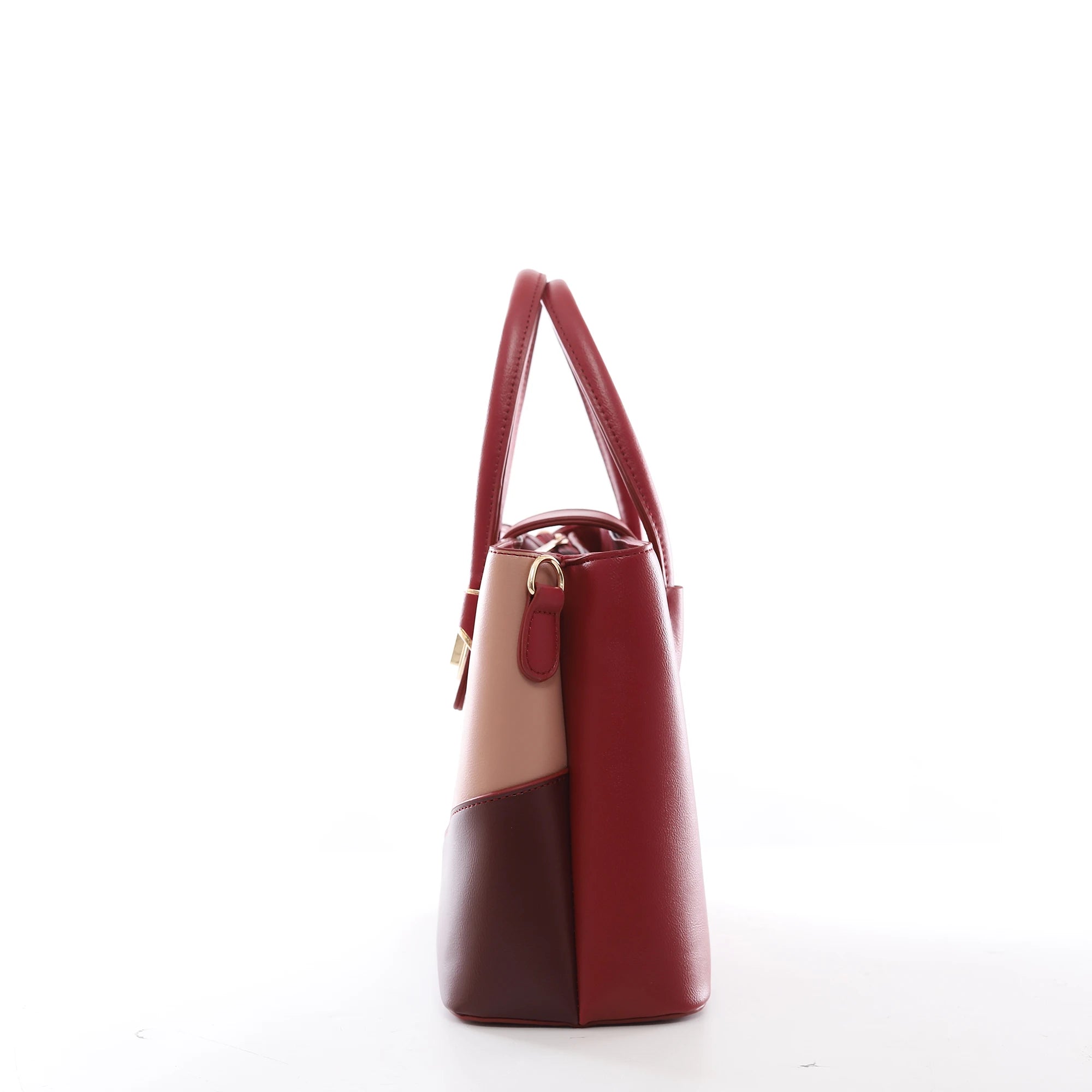 QAZA MD1246-1 Women PU Leather Color Block Tote Handbag Set